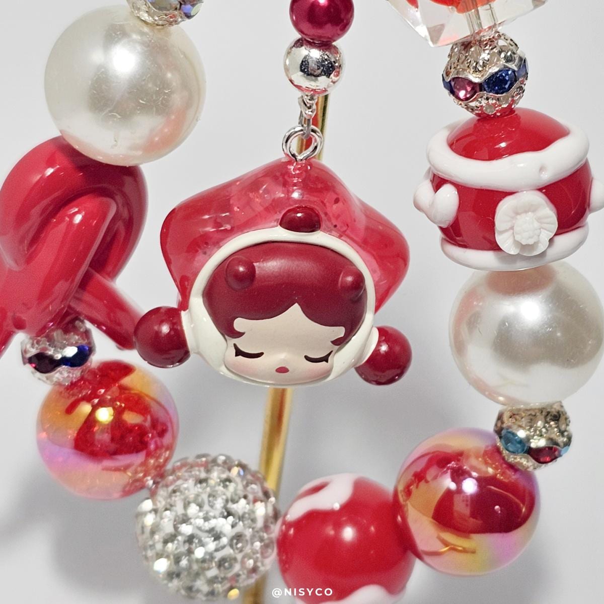 Skull Panda mini Bean handmade painted beads, crystal beads Red keychain or phone charm Kawaii Japan, Cute Chain Gift