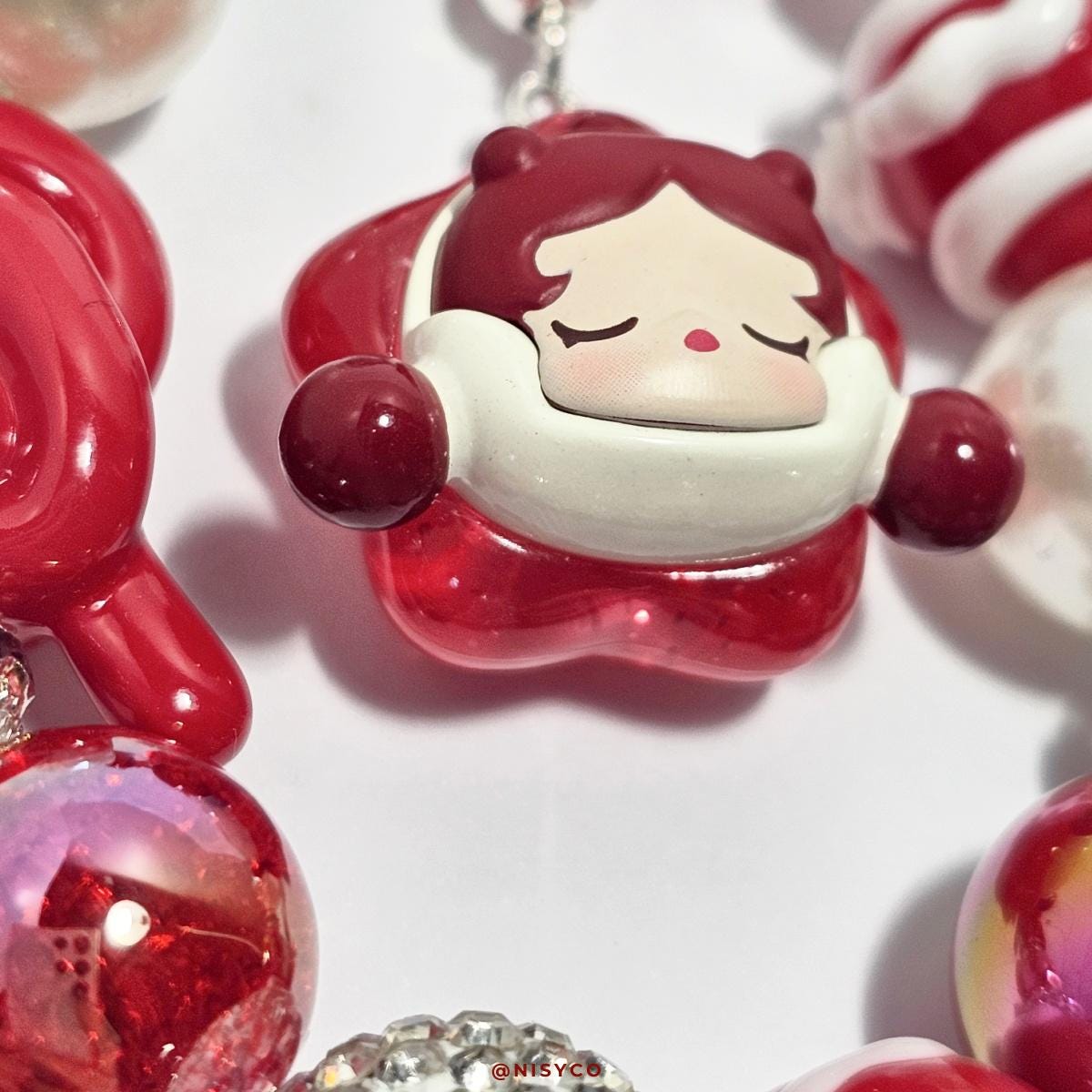 Skull Panda mini Bean handmade painted beads, crystal beads Red keychain or phone charm Kawaii Japan, Cute Chain Gift