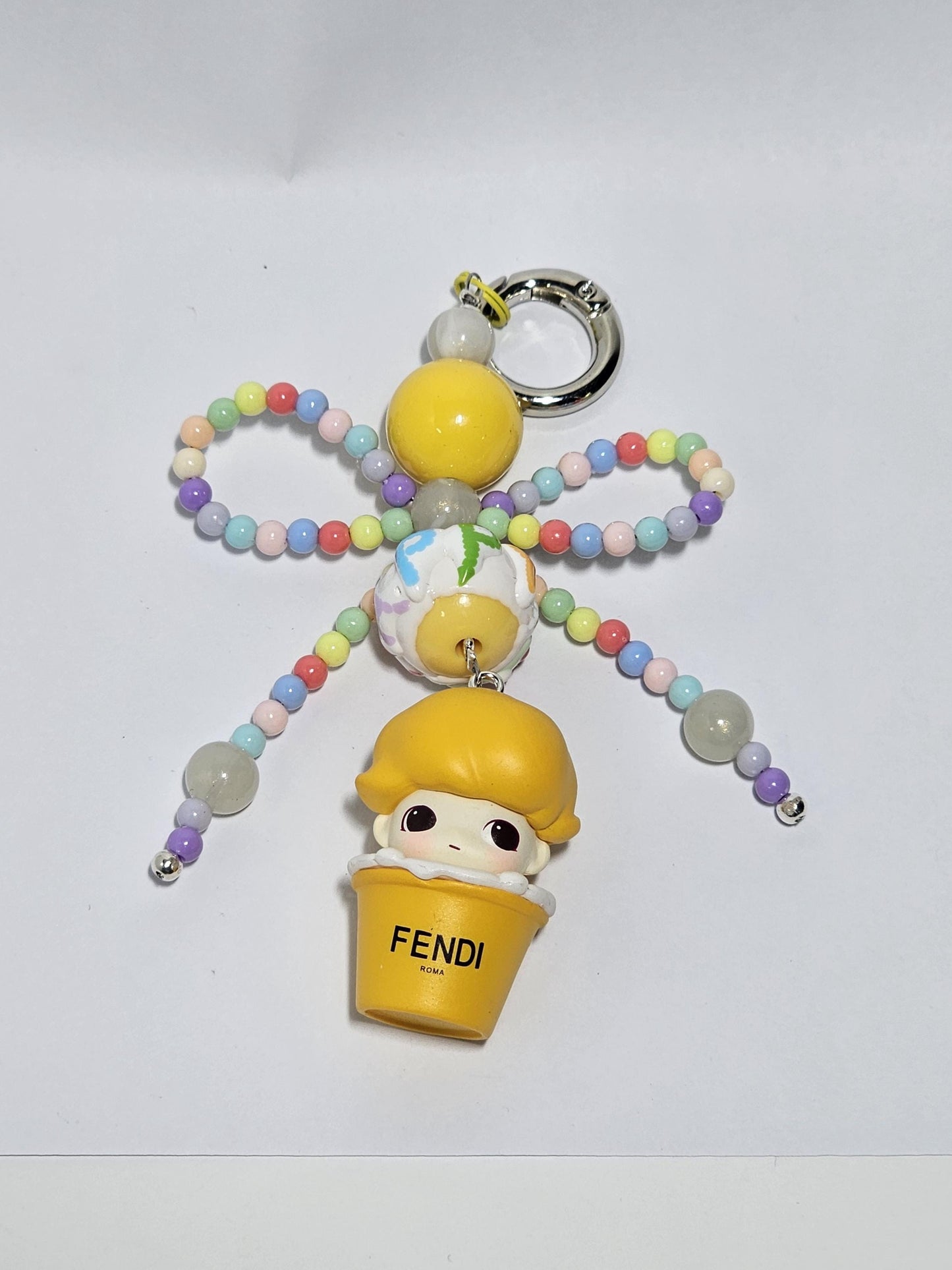 CUSTOM Authentic POPMART Bean edited! Dimoo Cup one-of-a-kind handmade w/ painted beads - keychain or phone charm, Dimoo Starbucks, Fendi,
