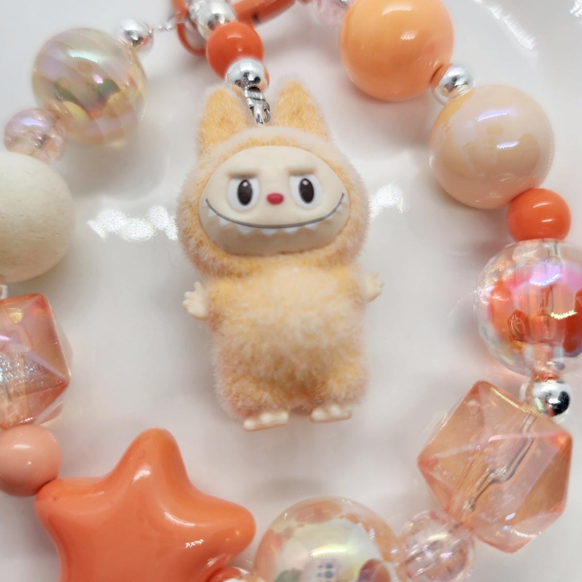 Labubu The Monsters POPMART Bean one-of-a-kind high quality beads - keychain or phone charm, furry | Macaron Larger | Gift