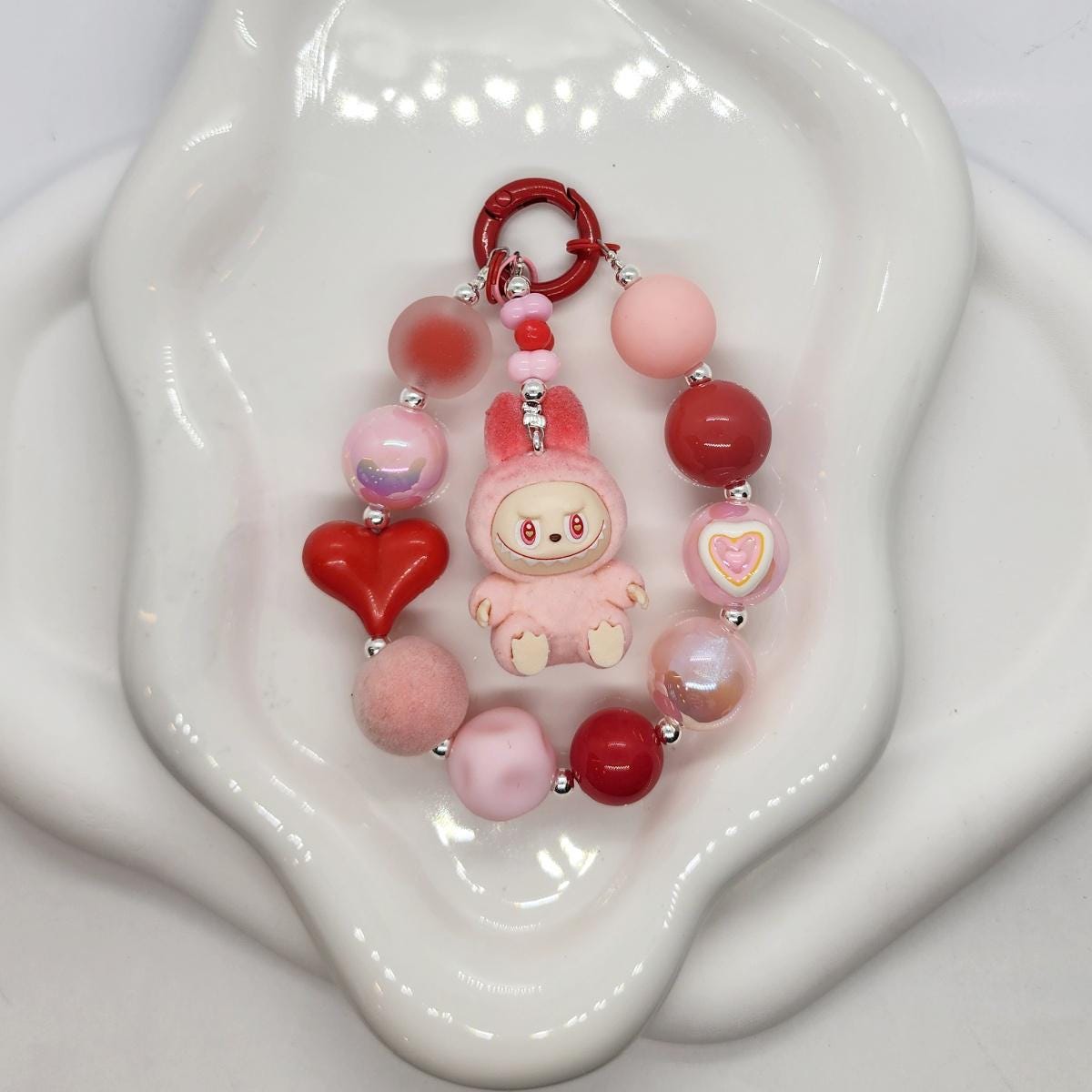 Labubu The Monsters short fur Bean! one-of-a-kind handmade - keychain or phone charm Mother's Day