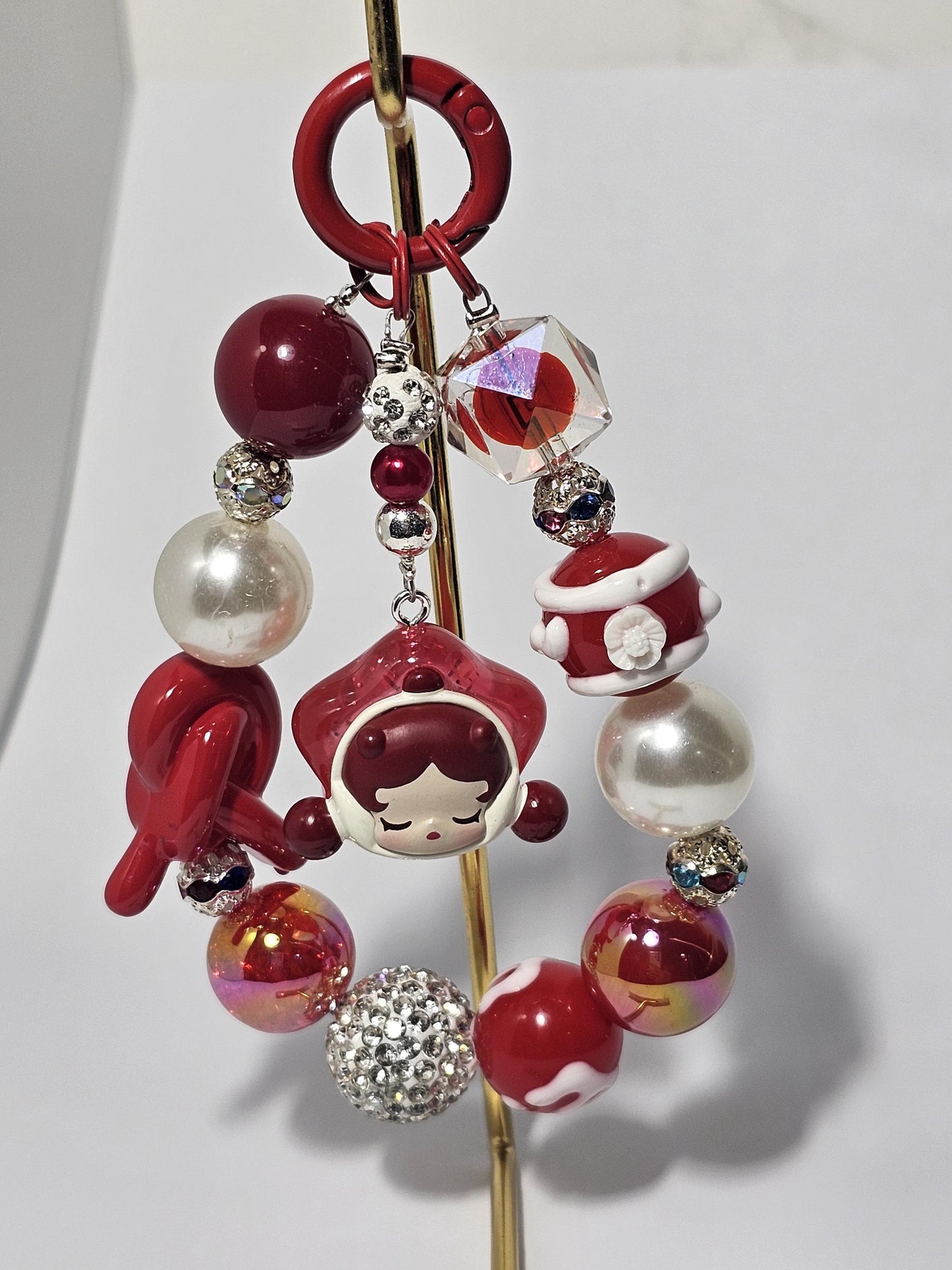 Skull Panda mini Bean handmade painted beads, crystal beads Red keychain or phone charm Kawaii Japan, Cute Chain Gift