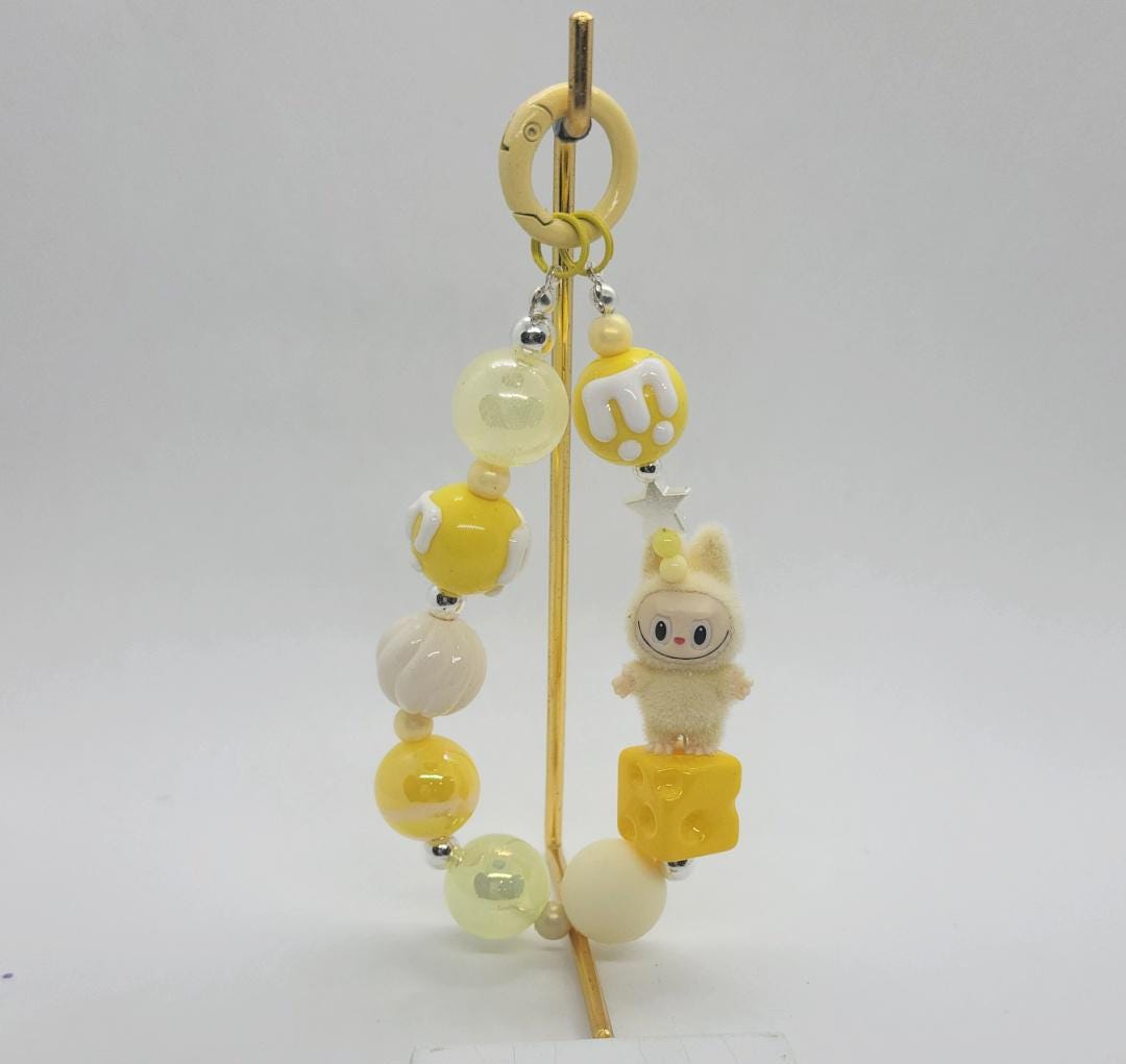 Labubu The Monsters fury Bean! one-of-a-kind handmade take a seat - keychain or phone charm, Have a seat, Halloween monster