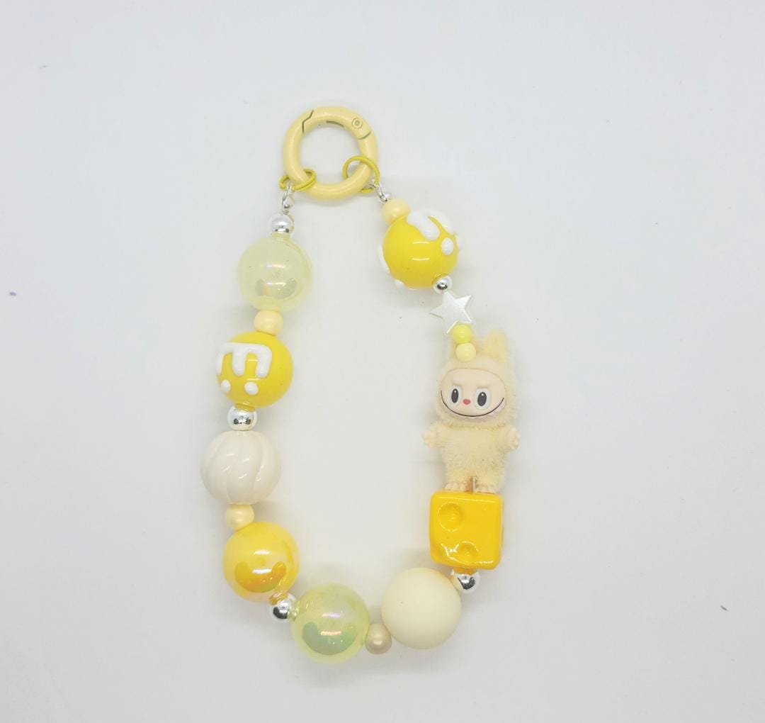 Labubu The Monsters fury Bean! one-of-a-kind handmade take a seat - keychain or phone charm, Have a seat, Halloween monster