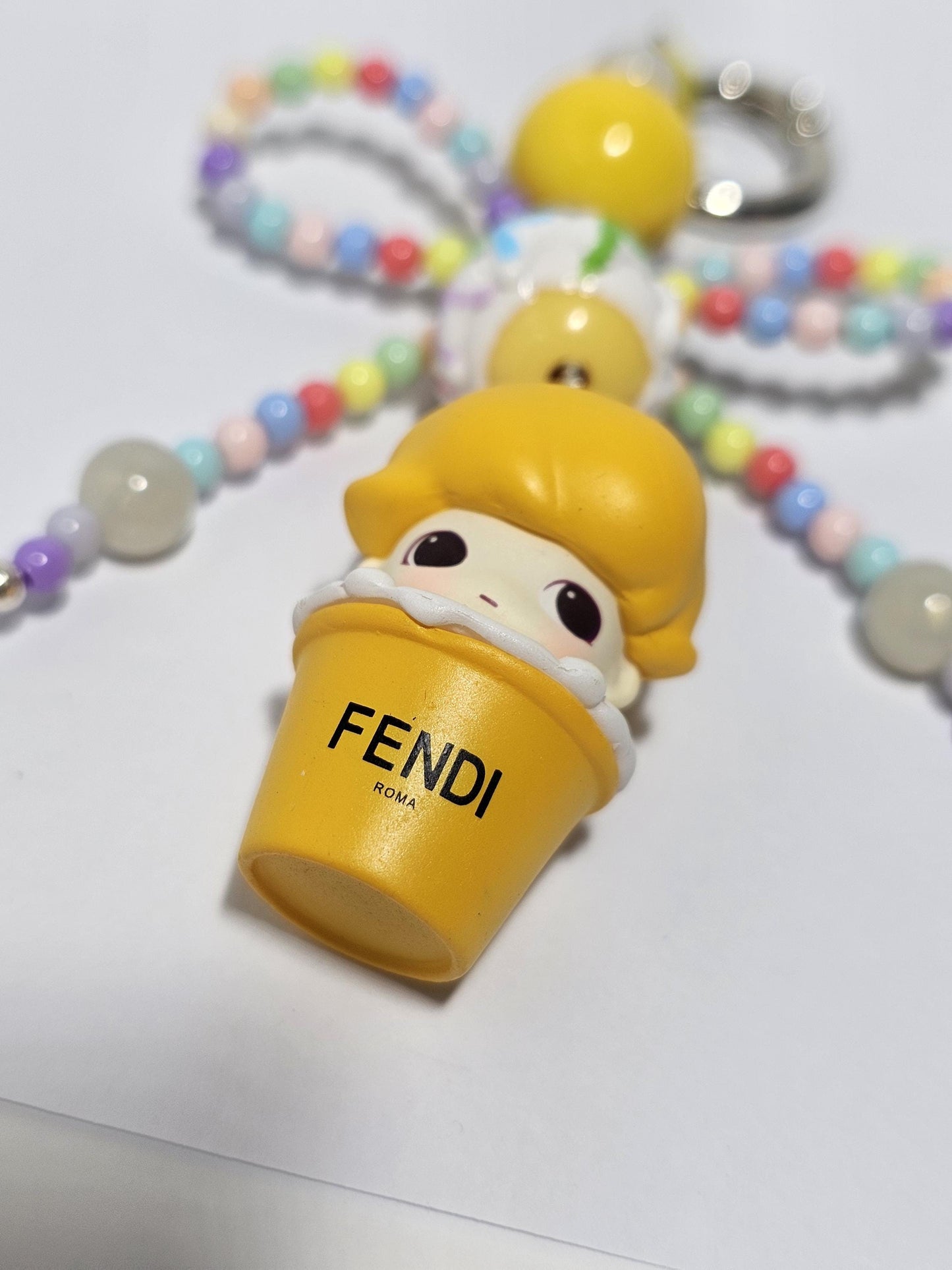 CUSTOM Authentic POPMART Bean edited! Dimoo Cup one-of-a-kind handmade w/ painted beads - keychain or phone charm, Dimoo Starbucks, Fendi,
