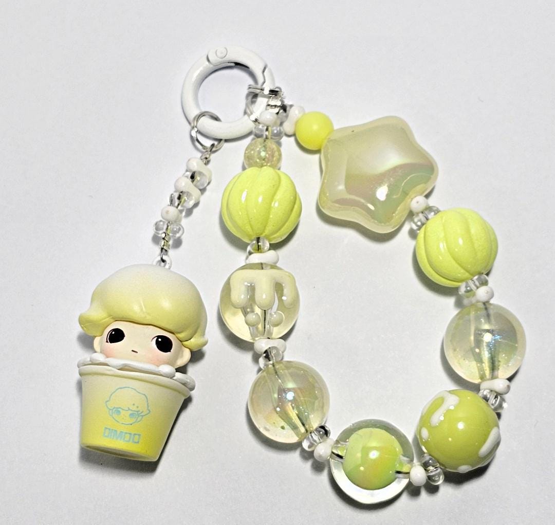 CUSTOM Authentic POPMART Bean edited! Dimoo Cup one-of-a-kind handmade w/ painted beads - keychain or phone charm, Dimoo Starbucks, Fendi,