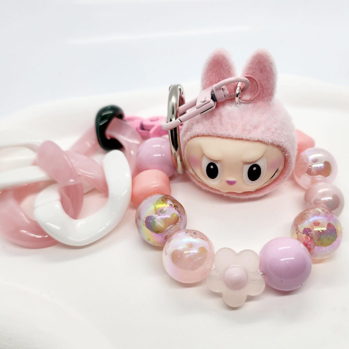 Handmade Labubu short fur head keychain, or bag charm
