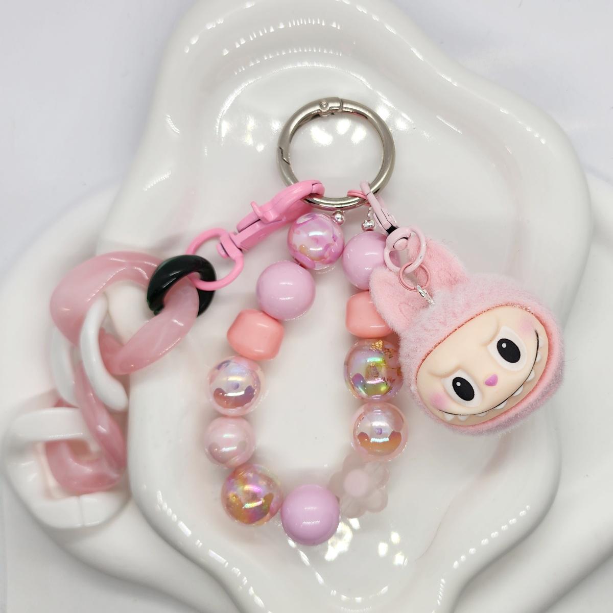 Handmade Labubu short fur head keychain, or bag charm
