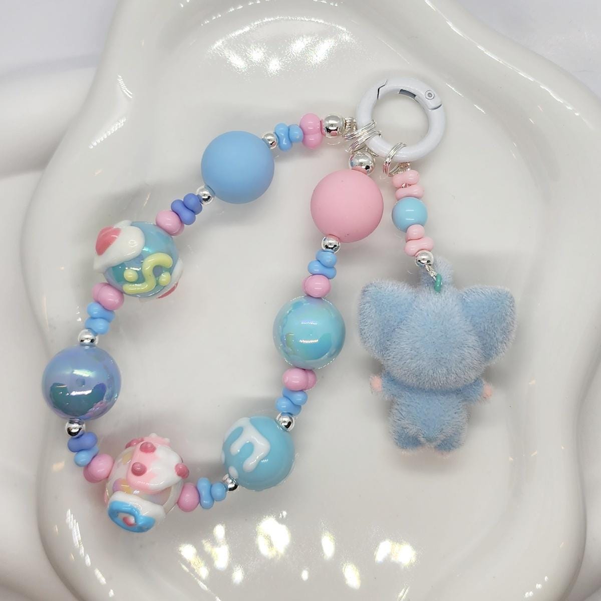 DORA in animal suit furry bean with handmade beaded chain and premium beads, gift, kawaiiMother's Day