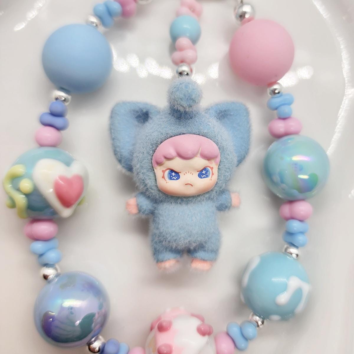 DORA in animal suit furry bean with handmade beaded chain and premium beads, gift, kawaiiMother's Day