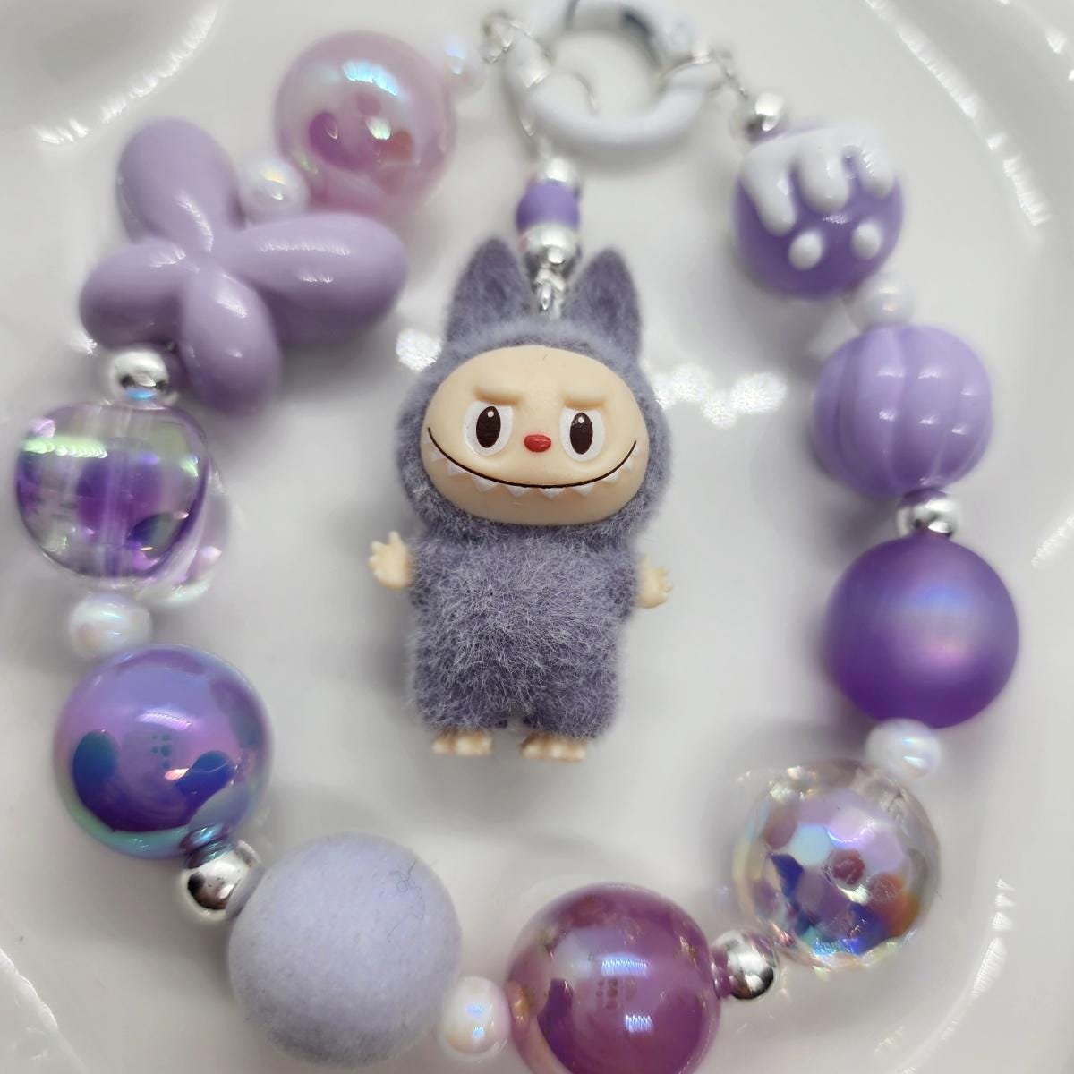 Labubu The Monsters POPMART Bean one-of-a-kind high quality beads - keychain or phone charm, furry | Macaron Larger | Gift