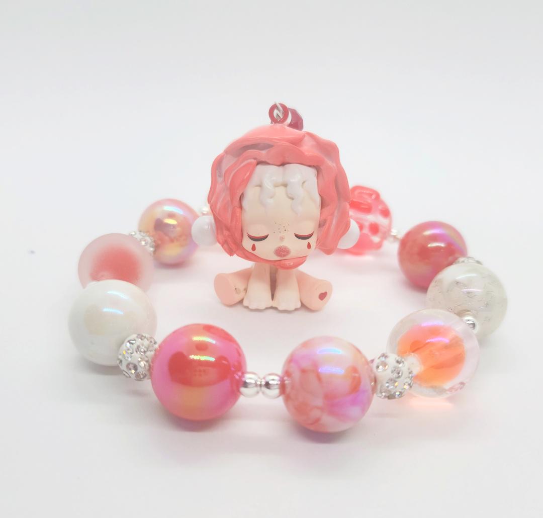 Skull Panda mini Bean handmade painted beads, crystal beads Red keychain or phone charm Kawaii Japan, Cute Chain Gift