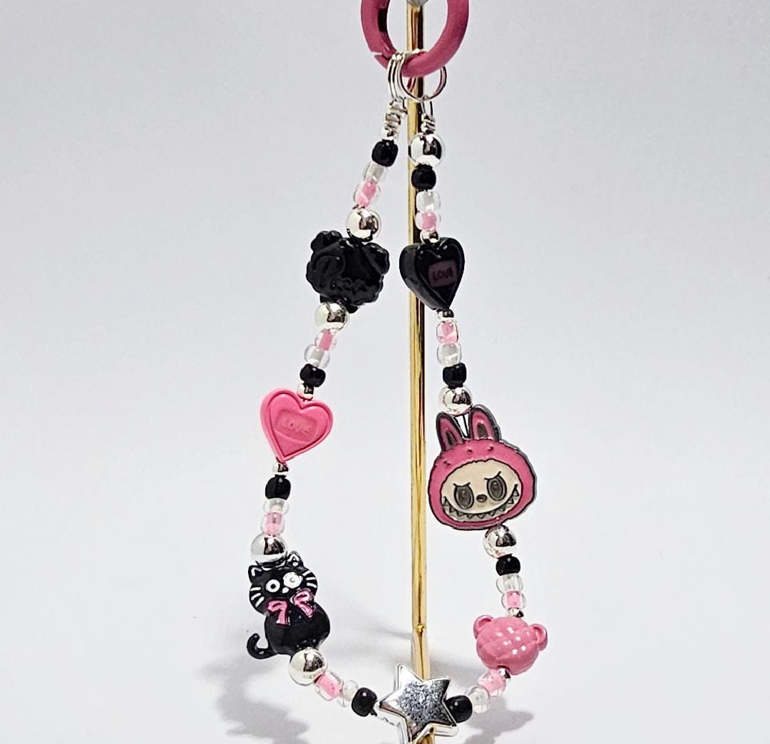 POPMART The Monsters Labubu | Crayon Shin Chan with alloy metal beads keychain or phone charm, Kawaii Japan | Cute Chain GiftMother's Day