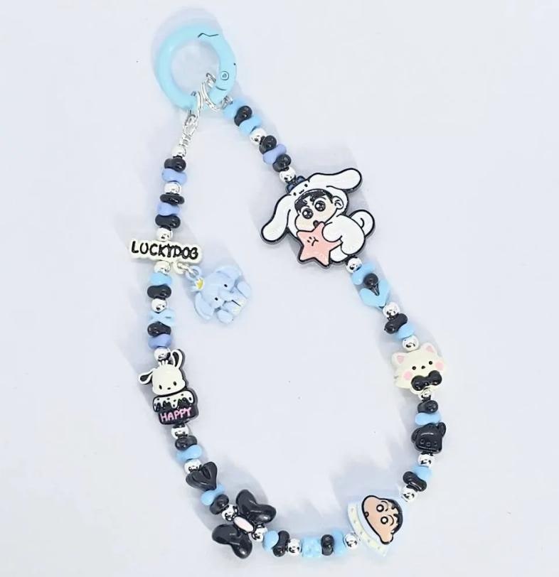 POPMART The Monsters Labubu | Crayon Shin Chan with alloy metal beads keychain or phone charm, Kawaii Japan | Cute Chain GiftMother's Day