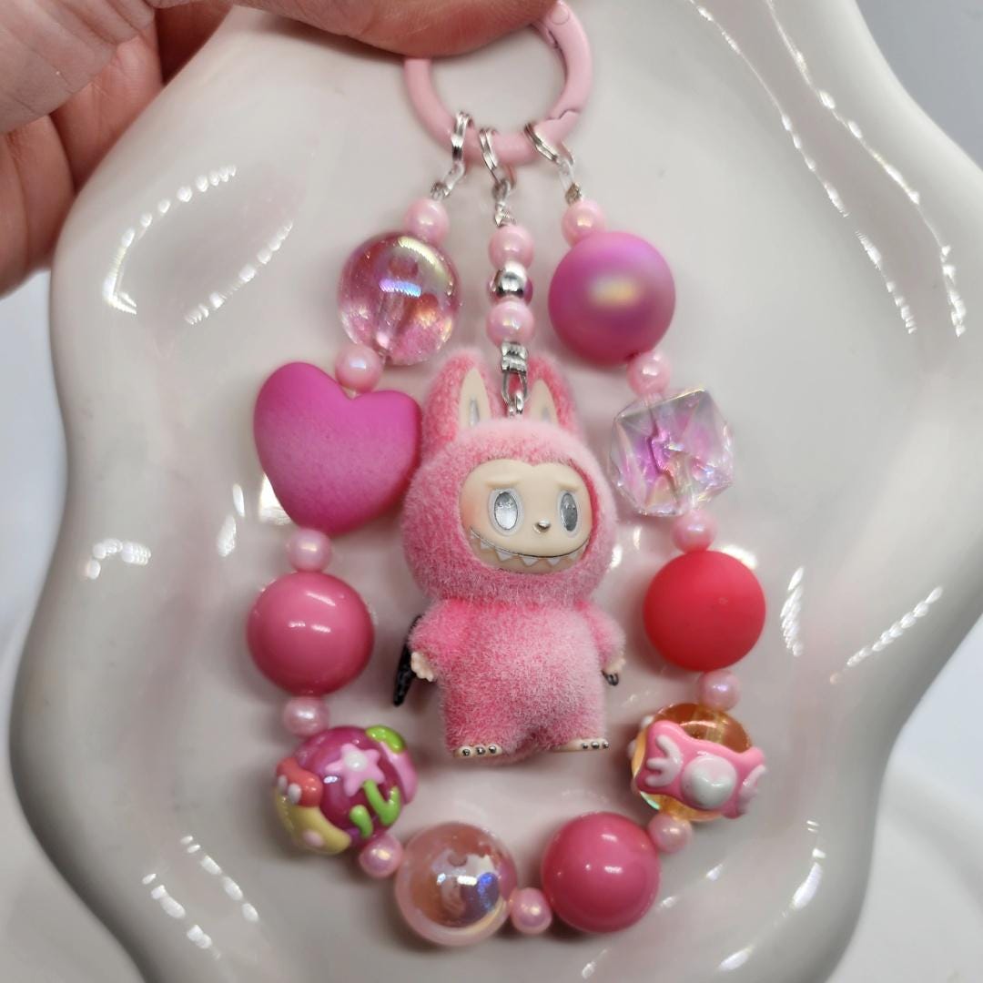 Custom Labubu Zimomo The Monsters soft fur 3" Bean ! one-of-a-kind handmade - keychain, phone charm, angel in clouds |