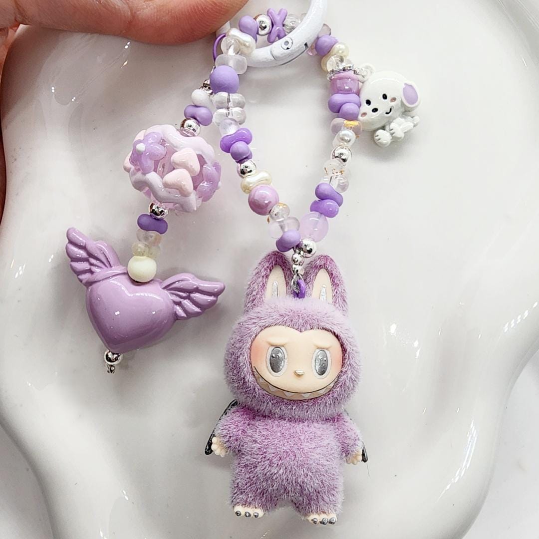 Custom Labubu Zimomo The Monsters soft short fur multi chain 3" Bean ! one-of-a-kind handmade have a seat - angel in clouds Mother's Day