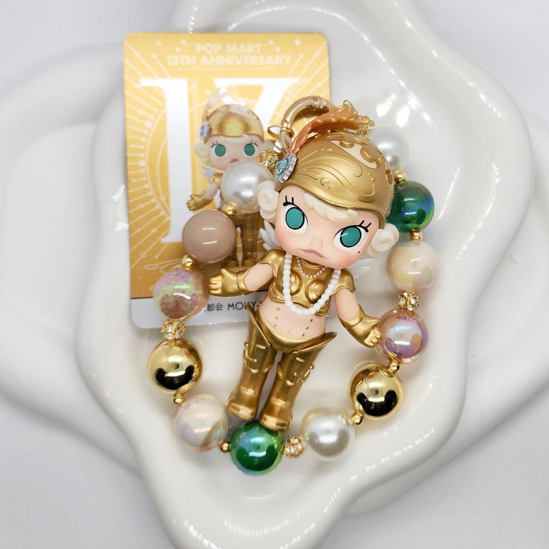 Authentic POPMART 13TH Anniversary MOLLY goddess with ID card one-of-a-kind handmade- keychain or phone charm,