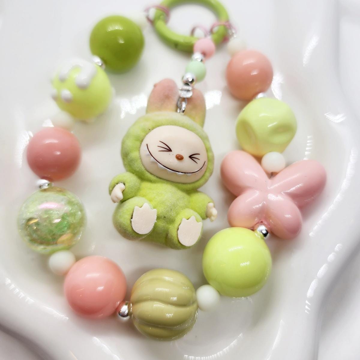 Labubu The Monsters short fur Bean! one-of-a-kind handmade - keychain or phone charm Mother's Day