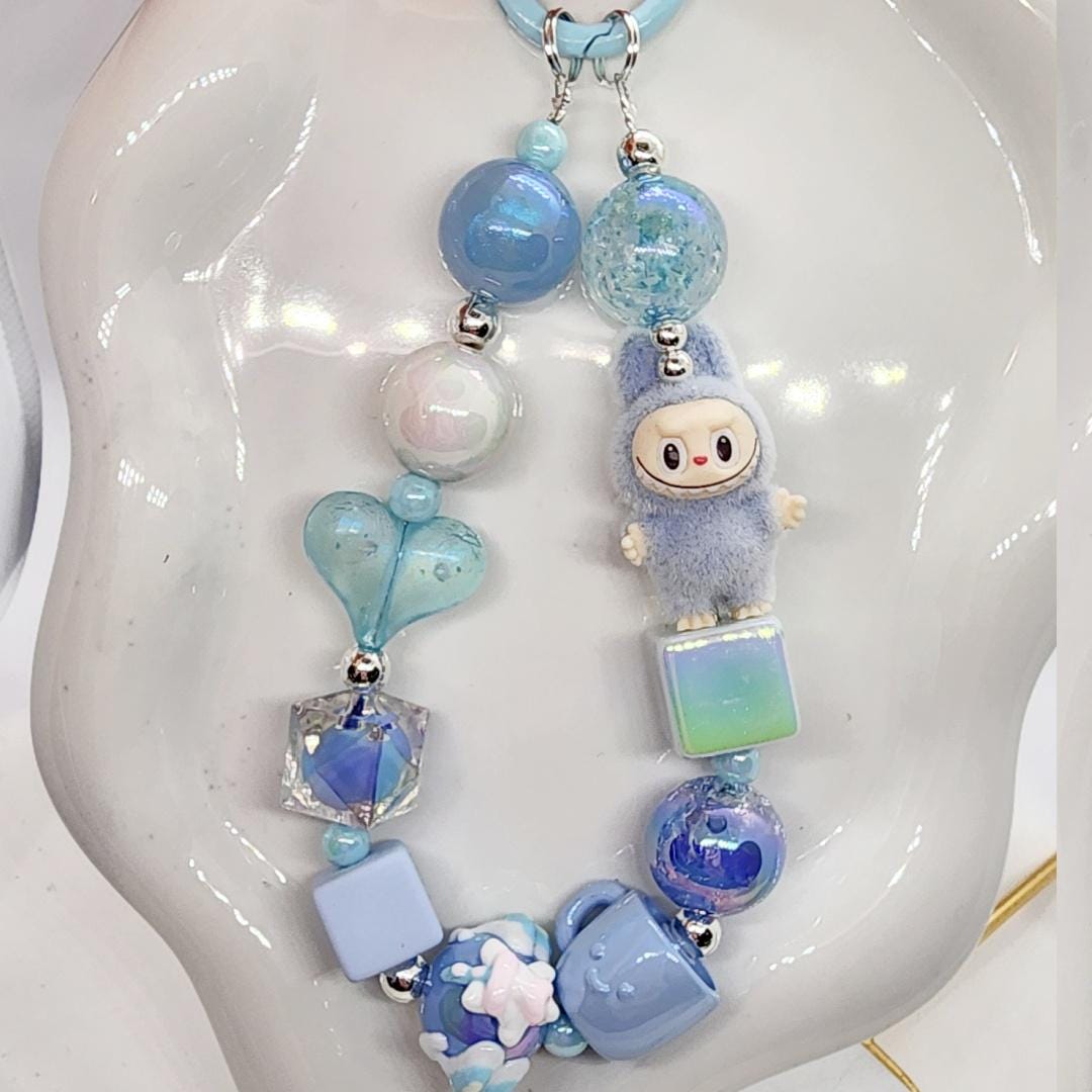 Labubu The Monsters fury Bean! one-of-a-kind handmade take a seat - keychain or phone charm, Have a seat, Halloween monster