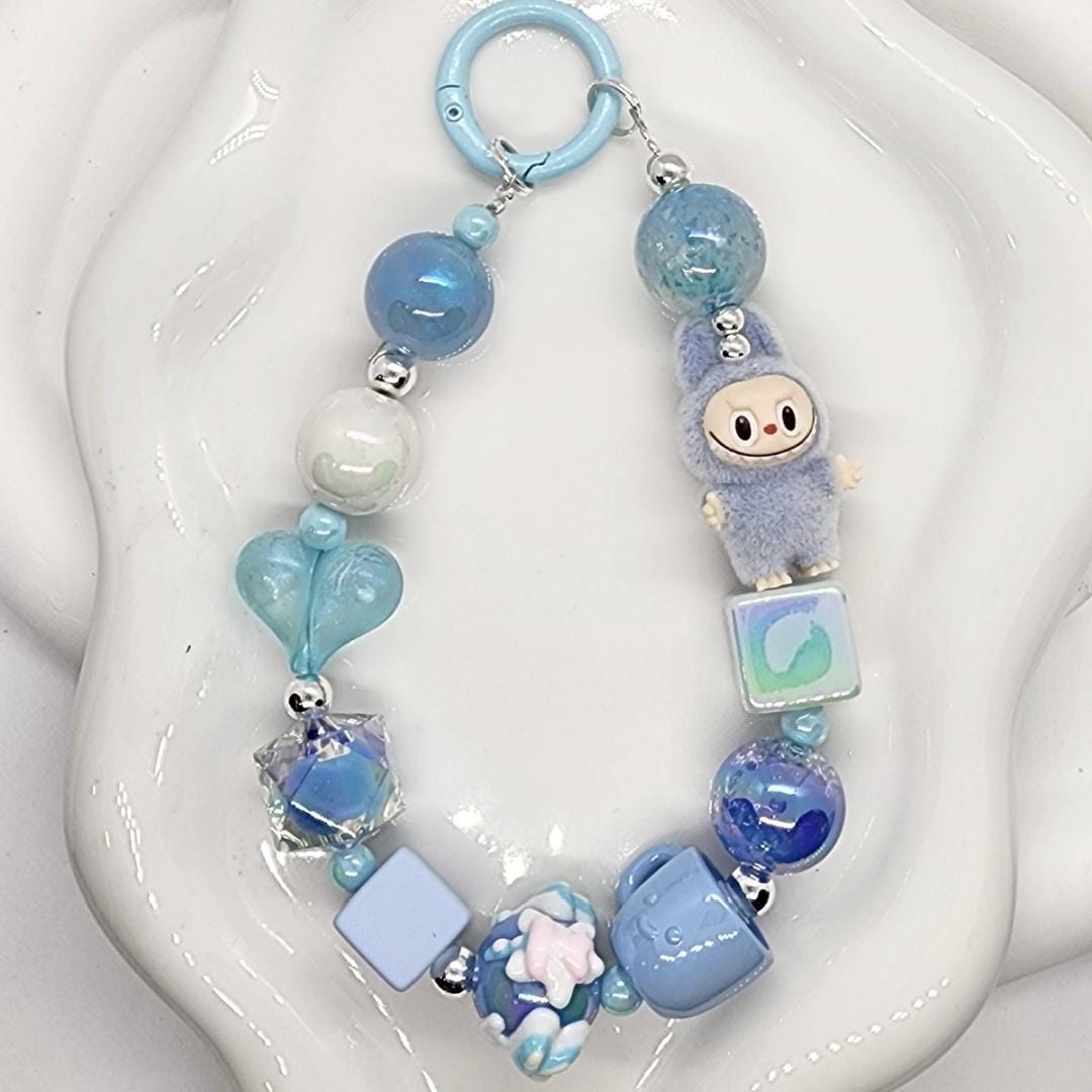 Labubu The Monsters fury Bean! one-of-a-kind handmade take a seat - keychain or phone charm, Have a seat, Halloween monster
