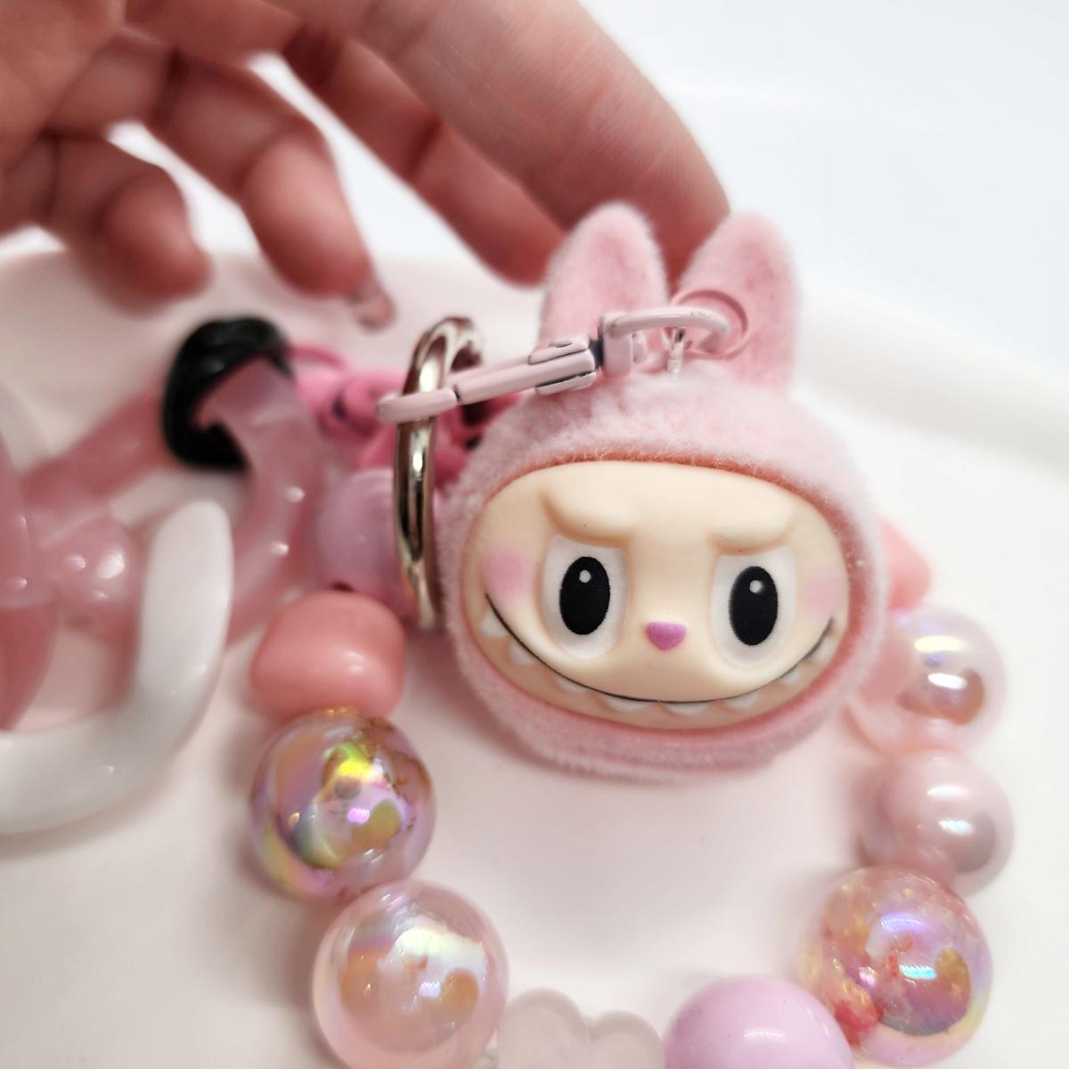 Handmade Labubu short fur head keychain, or bag charm