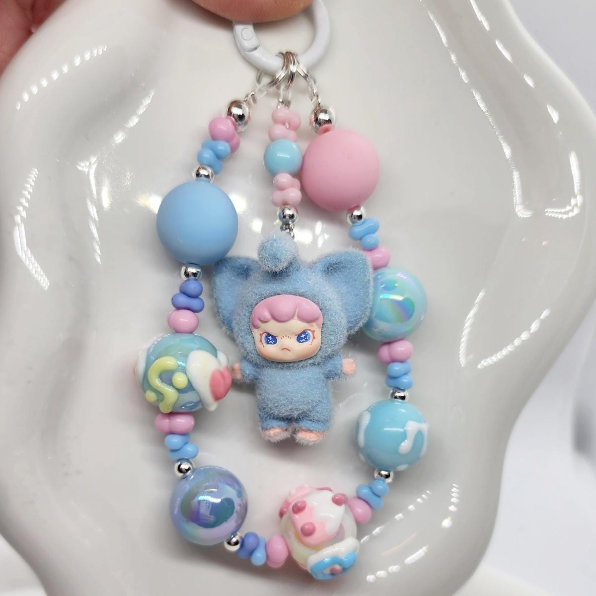 DORA in animal suit furry bean with handmade beaded chain and premium beads, gift, kawaiiMother's Day