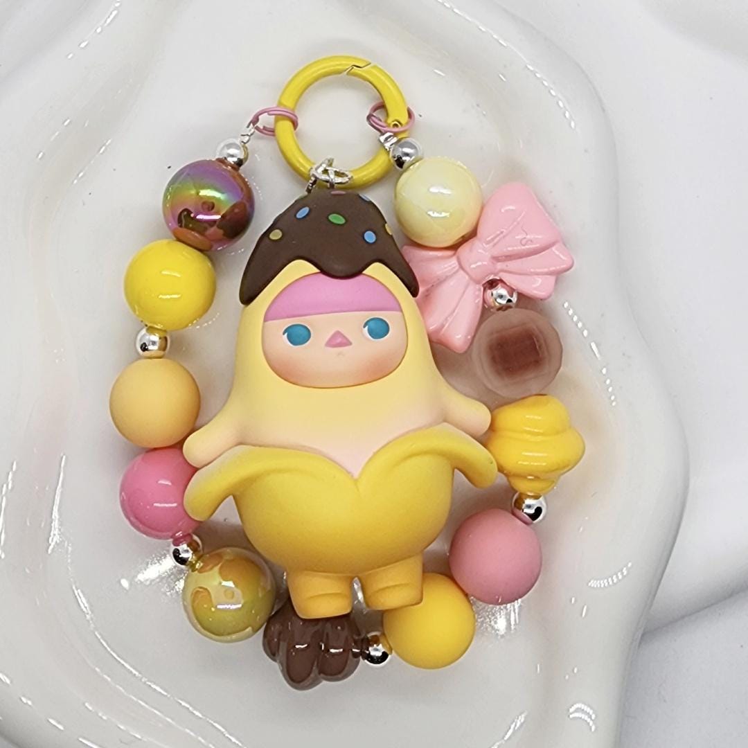 Authentic POPMART PUCKY Banana one-of-a-kind handmade- keychain or phone charm,Mother's Day