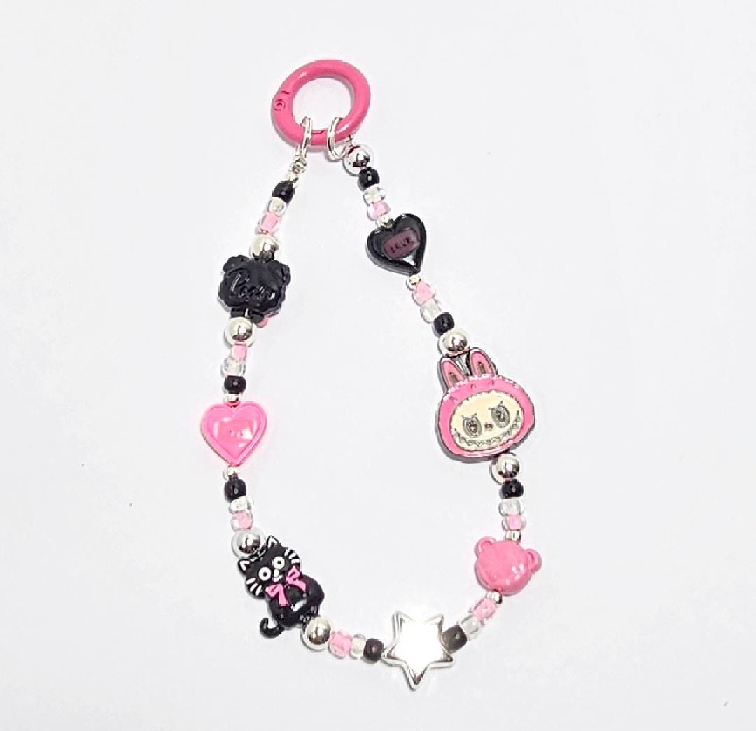 POPMART The Monsters Labubu | Crayon Shin Chan with alloy metal beads keychain or phone charm, Kawaii Japan | Cute Chain GiftMother's Day