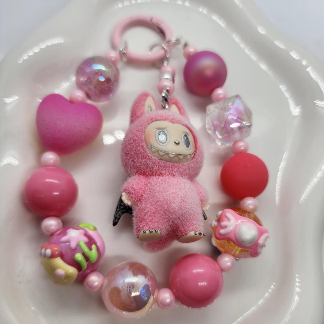 Custom Labubu Zimomo The Monsters soft fur 3" Bean ! one-of-a-kind handmade - keychain, phone charm, angel in clouds |