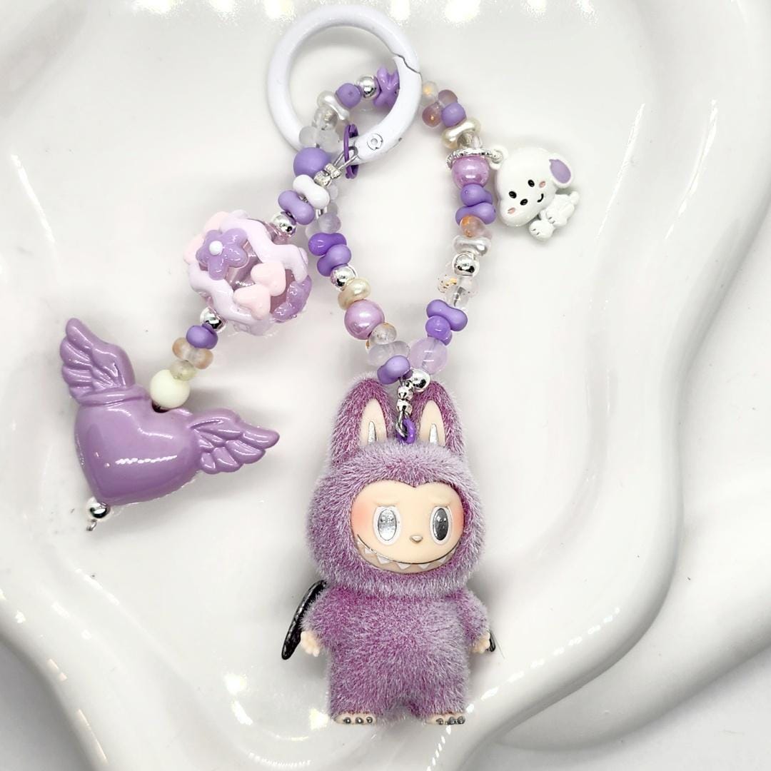 Custom Labubu Zimomo The Monsters soft short fur multi chain 3" Bean ! one-of-a-kind handmade have a seat - angel in clouds Mother's Day