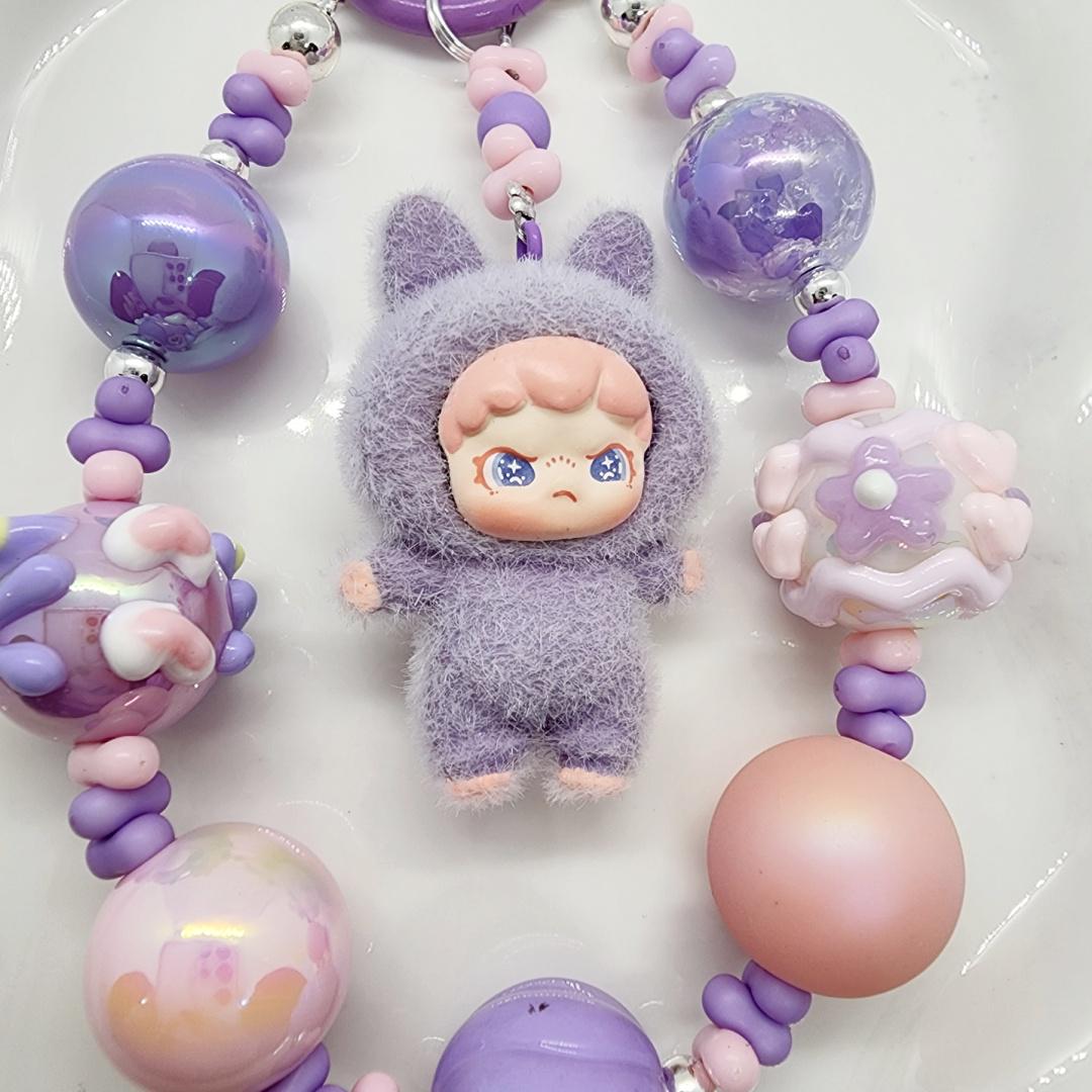 DORA in animal suit furry bean with handmade beaded chain and premium beads, gift, kawaiiMother's Day