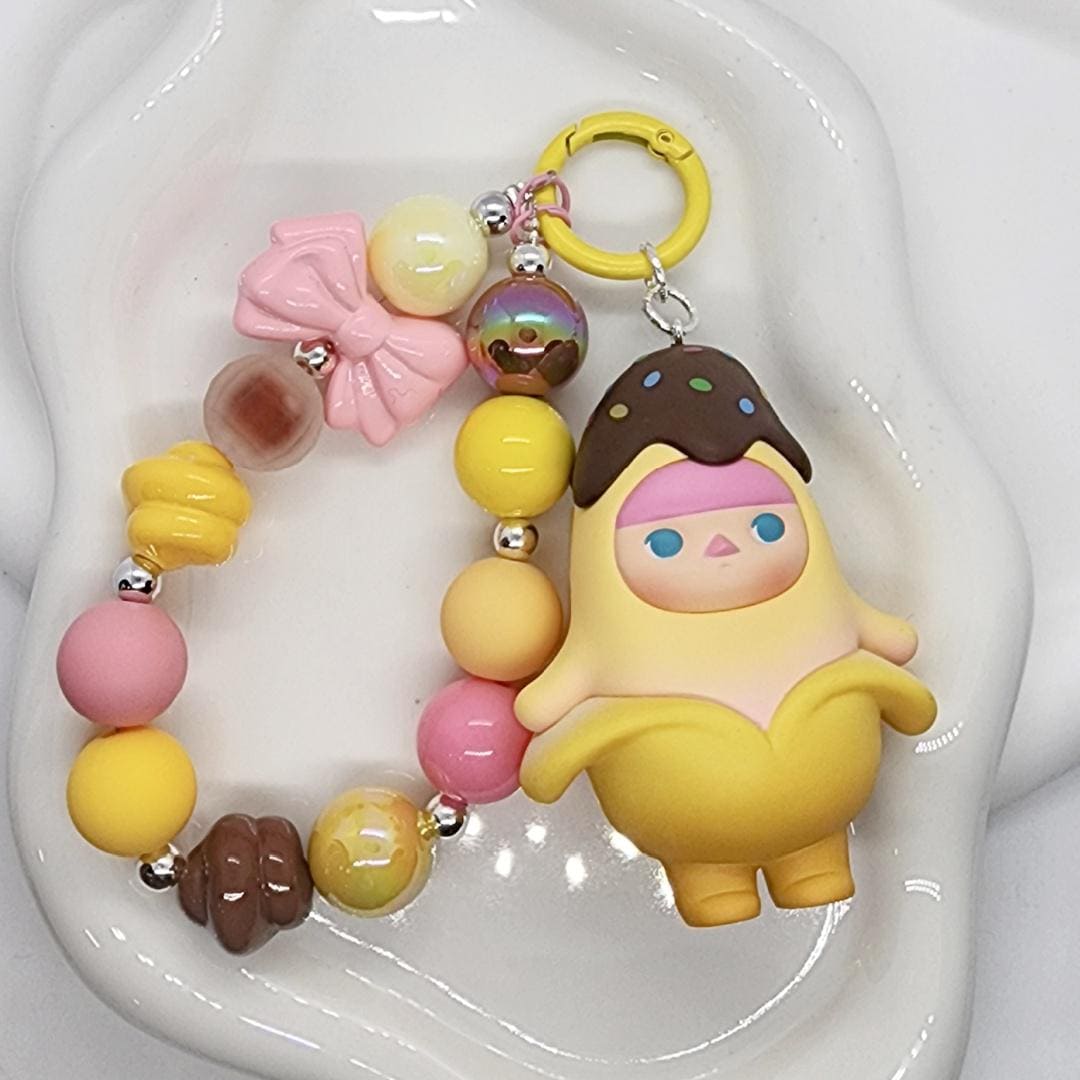 Authentic POPMART PUCKY Banana one-of-a-kind handmade- keychain or phone charm,Mother's Day