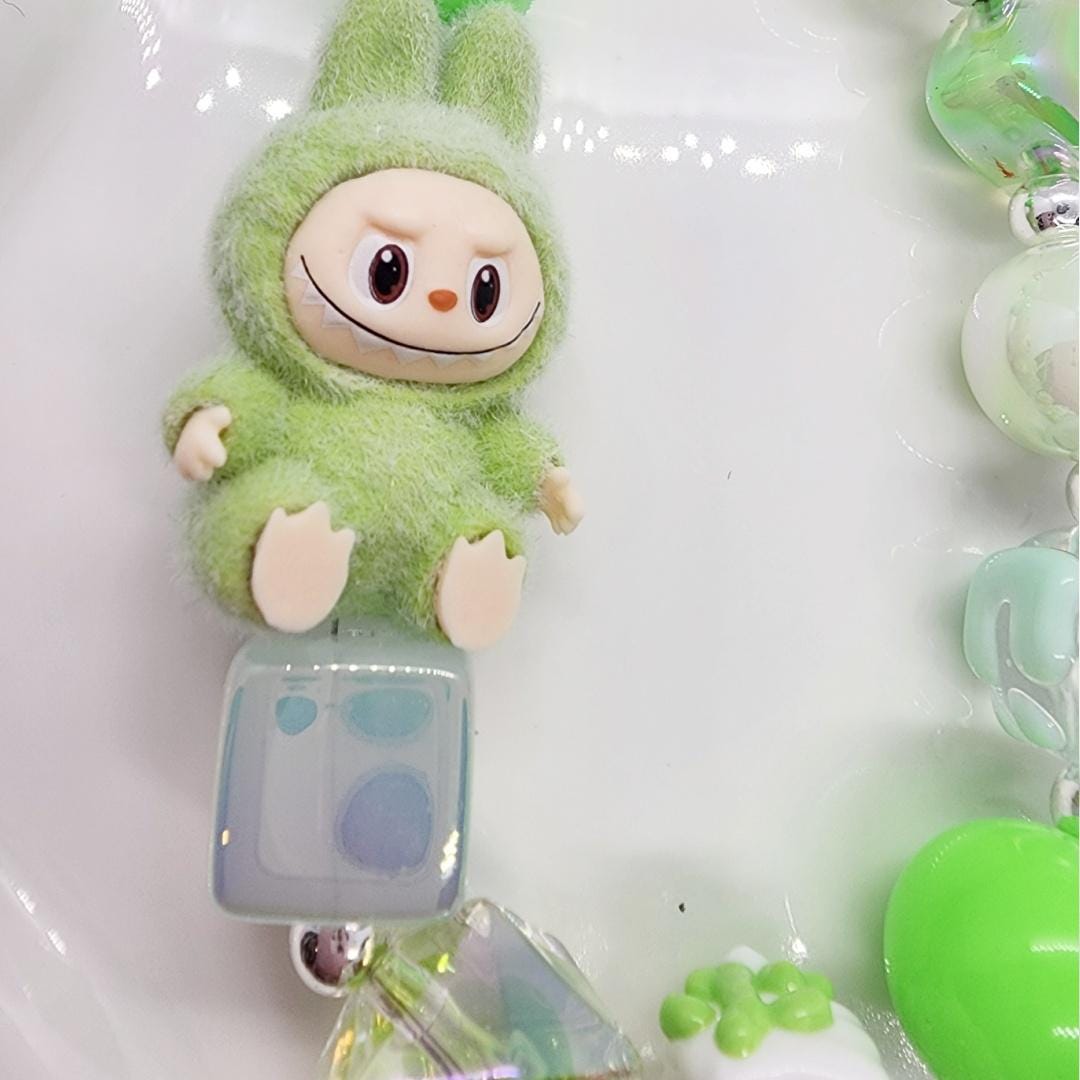 Labubu The Monsters soft short fur Bean! one-of-a-kind handmade have a seat - keychain or phone charm, Halloween monster five star seller