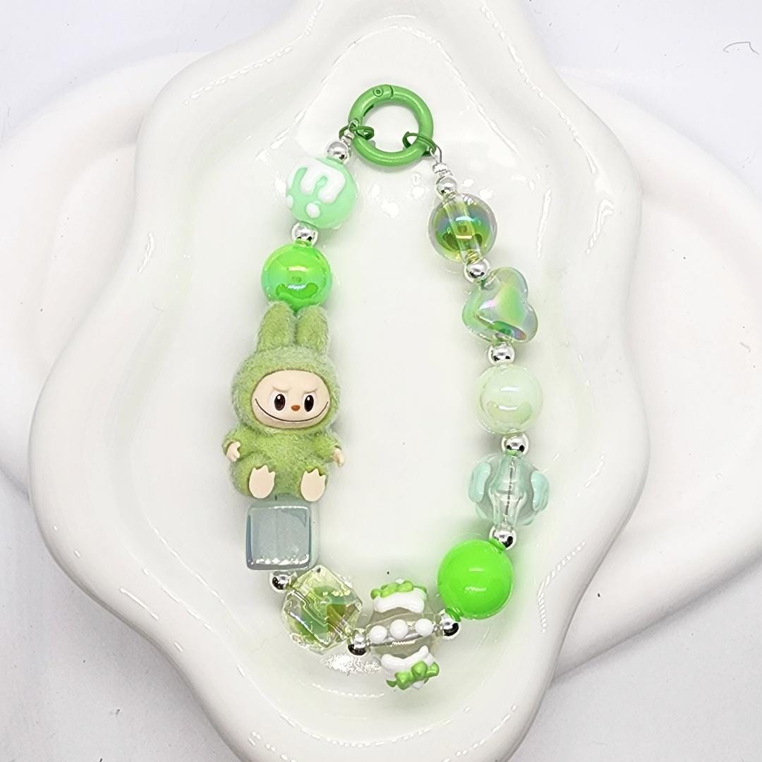 Labubu The Monsters soft short fur Bean! one-of-a-kind handmade have a seat - keychain or phone charm, Halloween monster five star seller