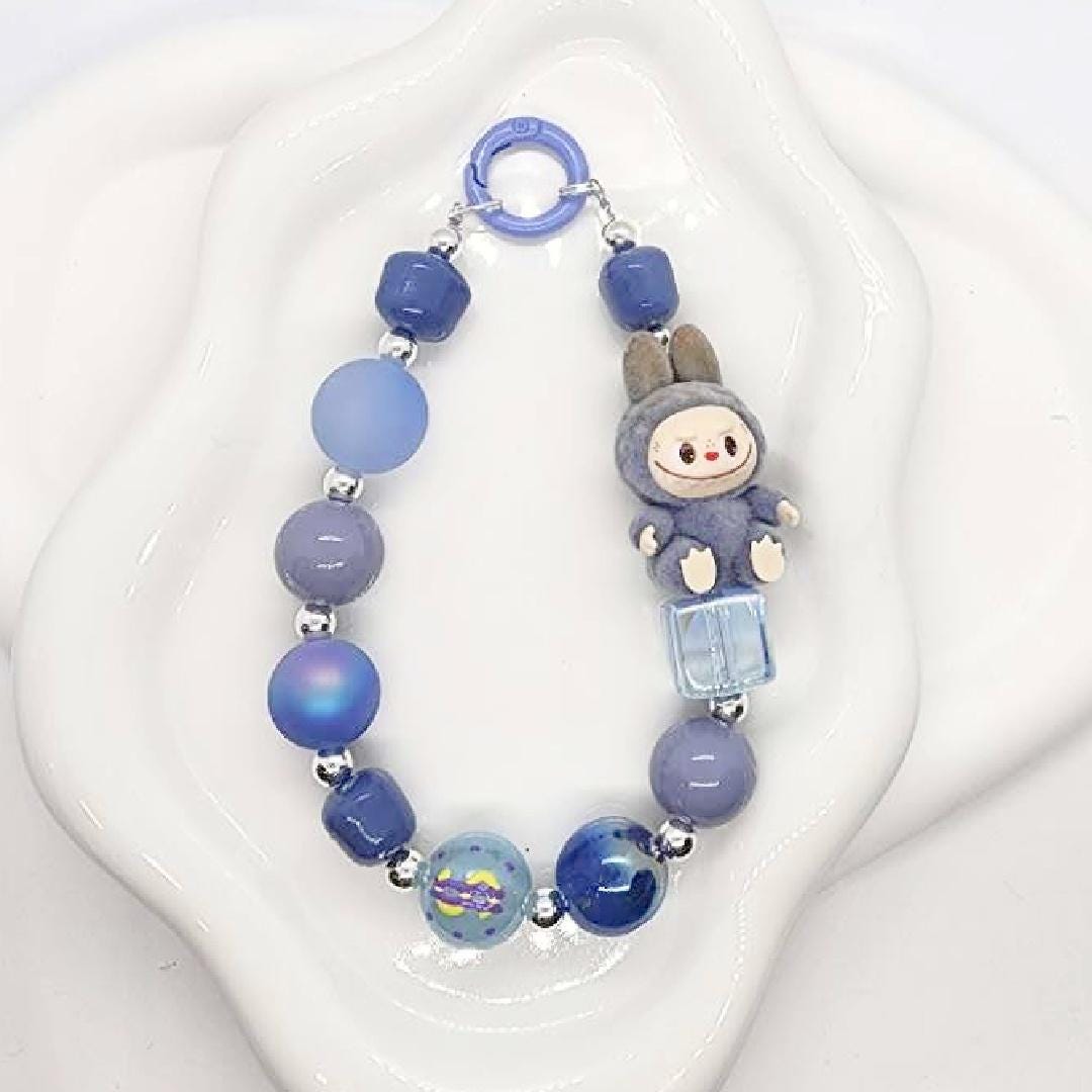 Labubu The Monsters soft short fur Bean! one-of-a-kind handmade have a seat - keychain or phone charm, Halloween monster five star seller