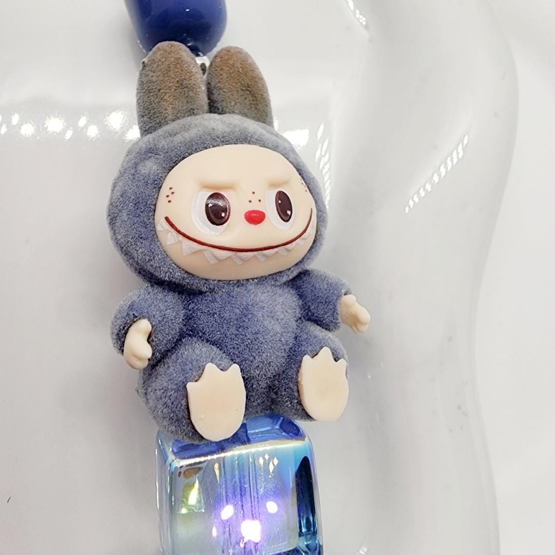 Labubu The Monsters soft short fur Bean! one-of-a-kind handmade have a seat - keychain or phone charm, Halloween monster five star seller