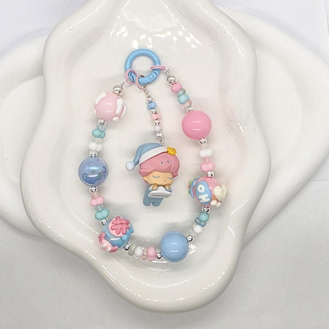 Dimoo figures edited with beaded chain for bag or phone! kawaii | cute gits | Mother's Day | alloy | plastic | handpainted Mother's Day