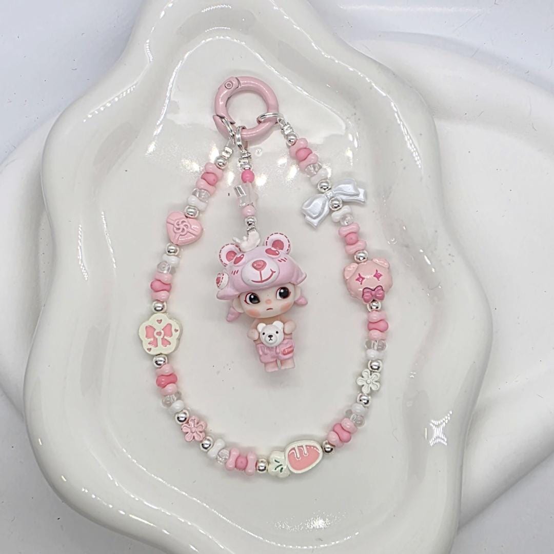 Dimoo figures edited with beaded chain for bag or phone! kawaii | cute gits | Mother's Day | alloy | plastic | handpainted Mother's Day