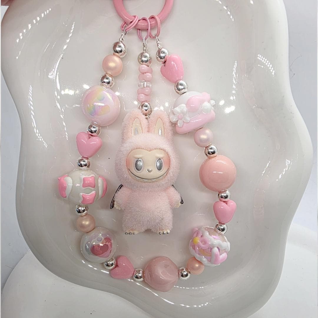 Custom Labubu Zimomo The Monsters soft fur 3" Bean ! one-of-a-kind handmade - keychain, phone charm, angel in clouds |