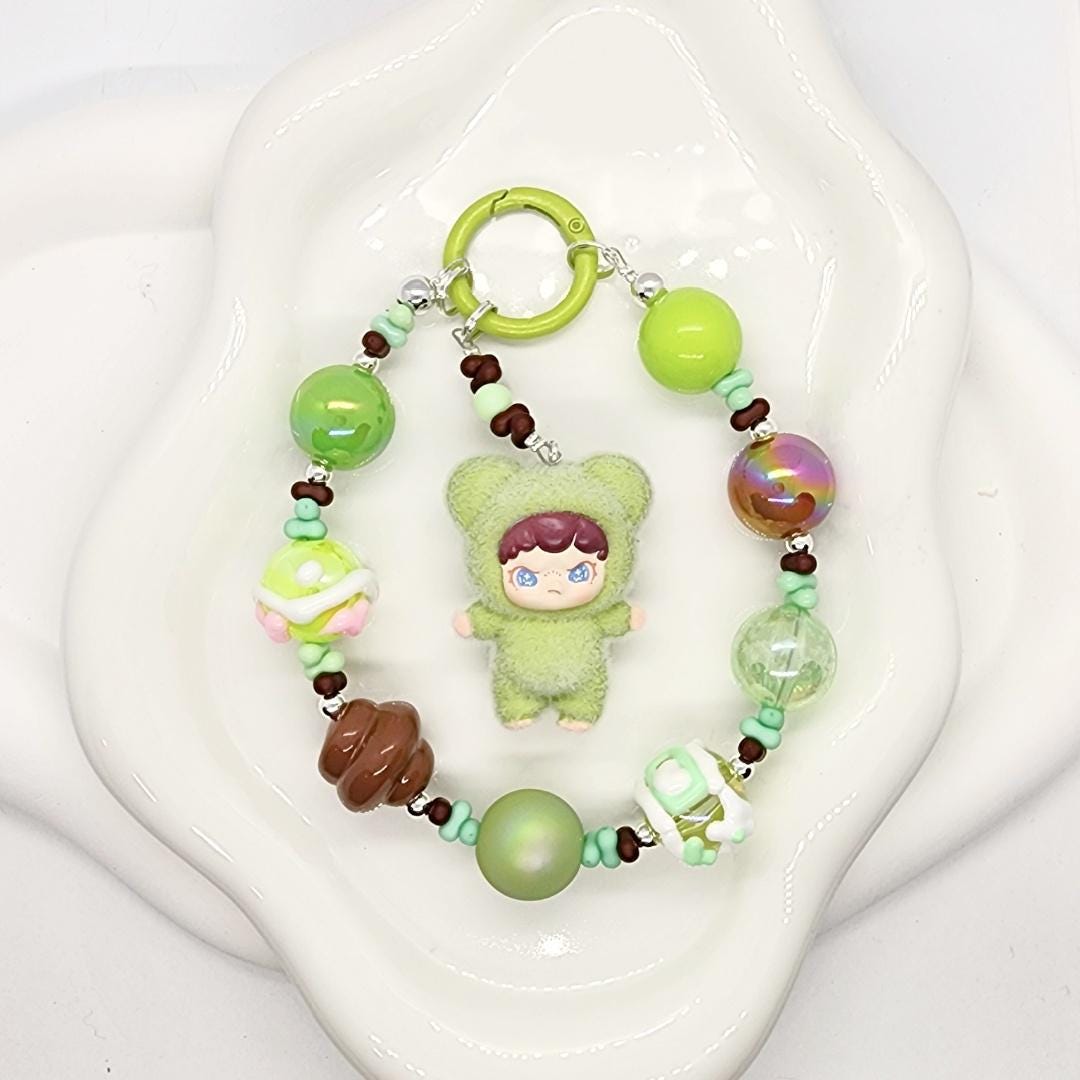 DORA in animal suit furry bean with handmade beaded chain and premium beads, gift, kawaiiMother's Day