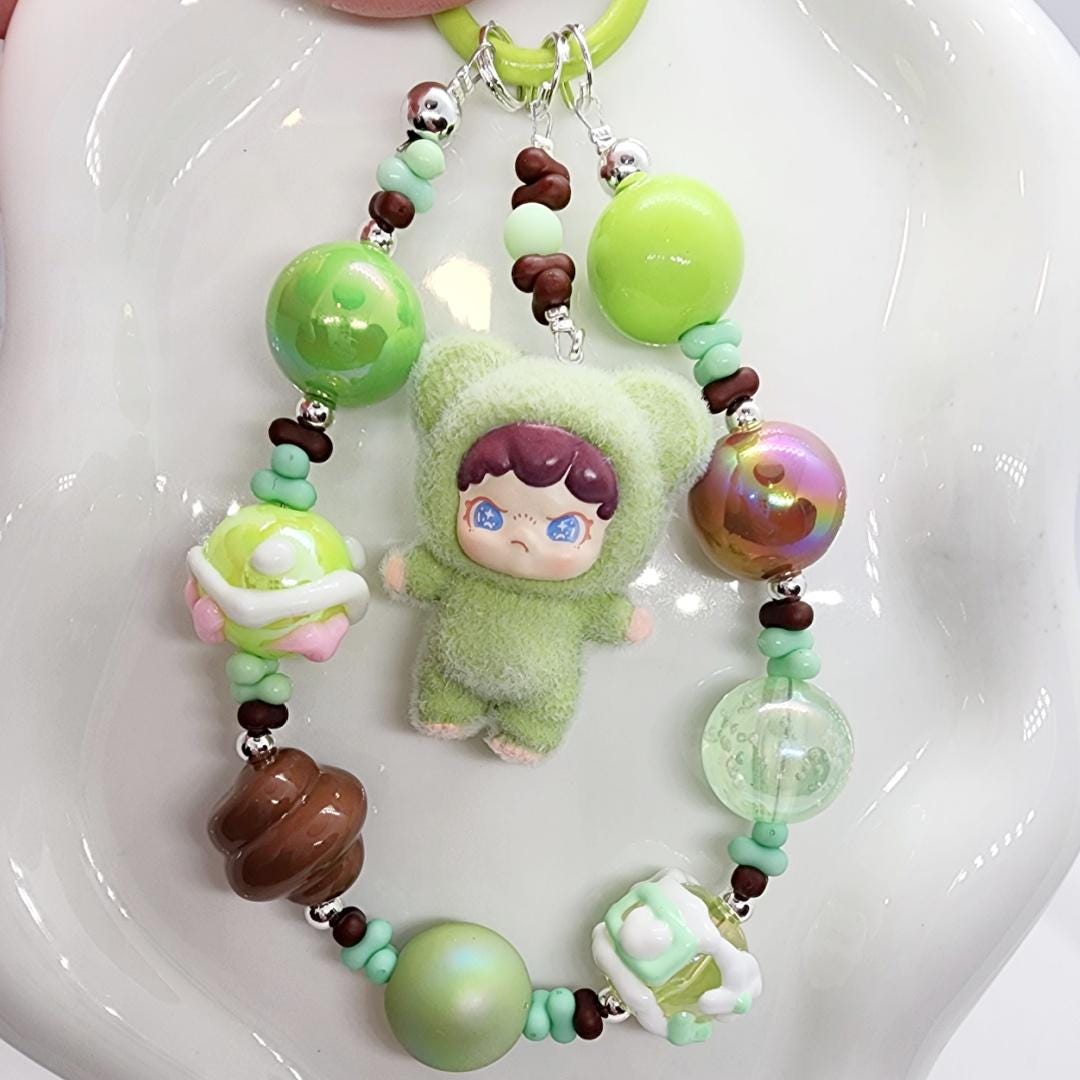 DORA in animal suit furry bean with handmade beaded chain and premium beads, gift, kawaiiMother's Day