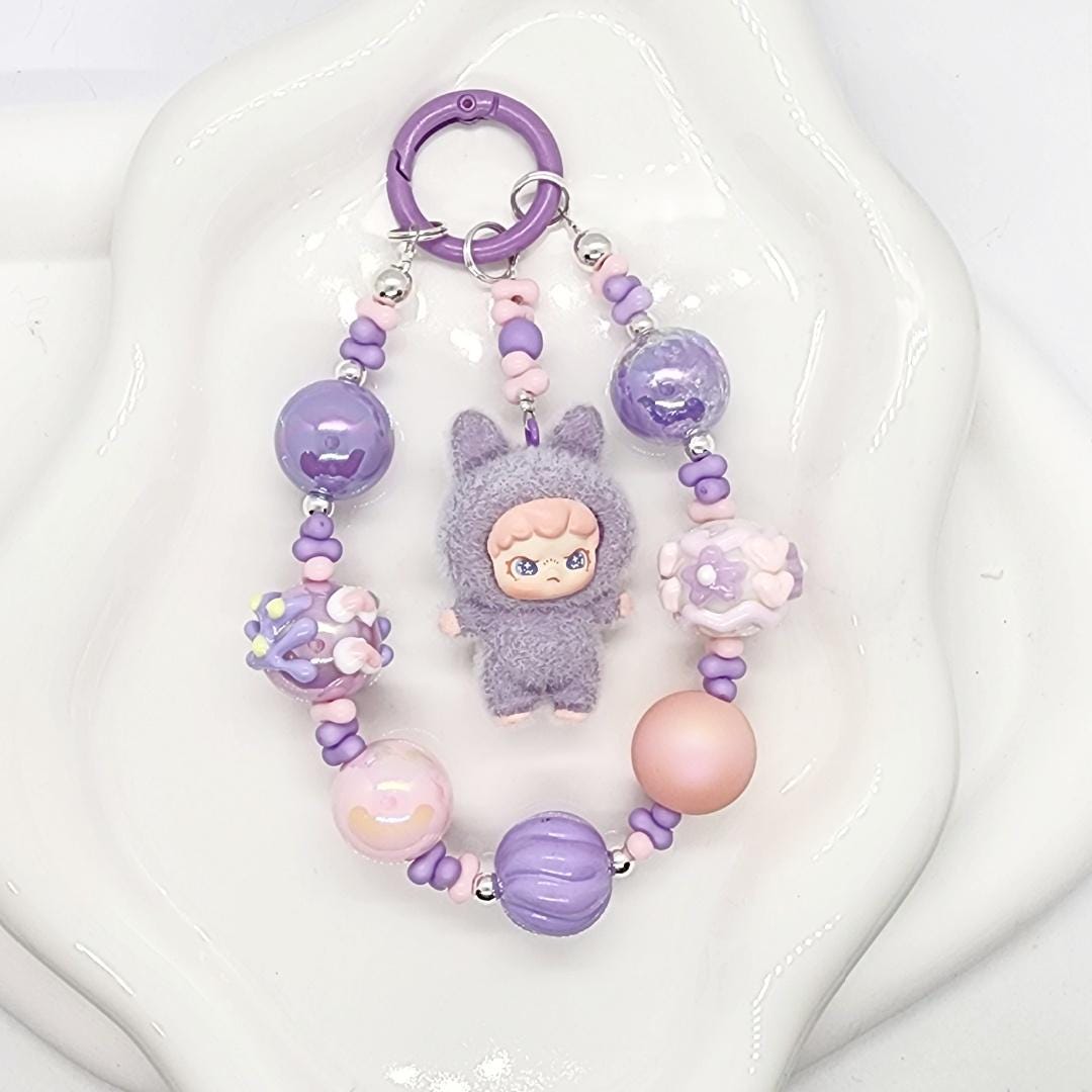 DORA in animal suit furry bean with handmade beaded chain and premium beads, gift, kawaiiMother's Day