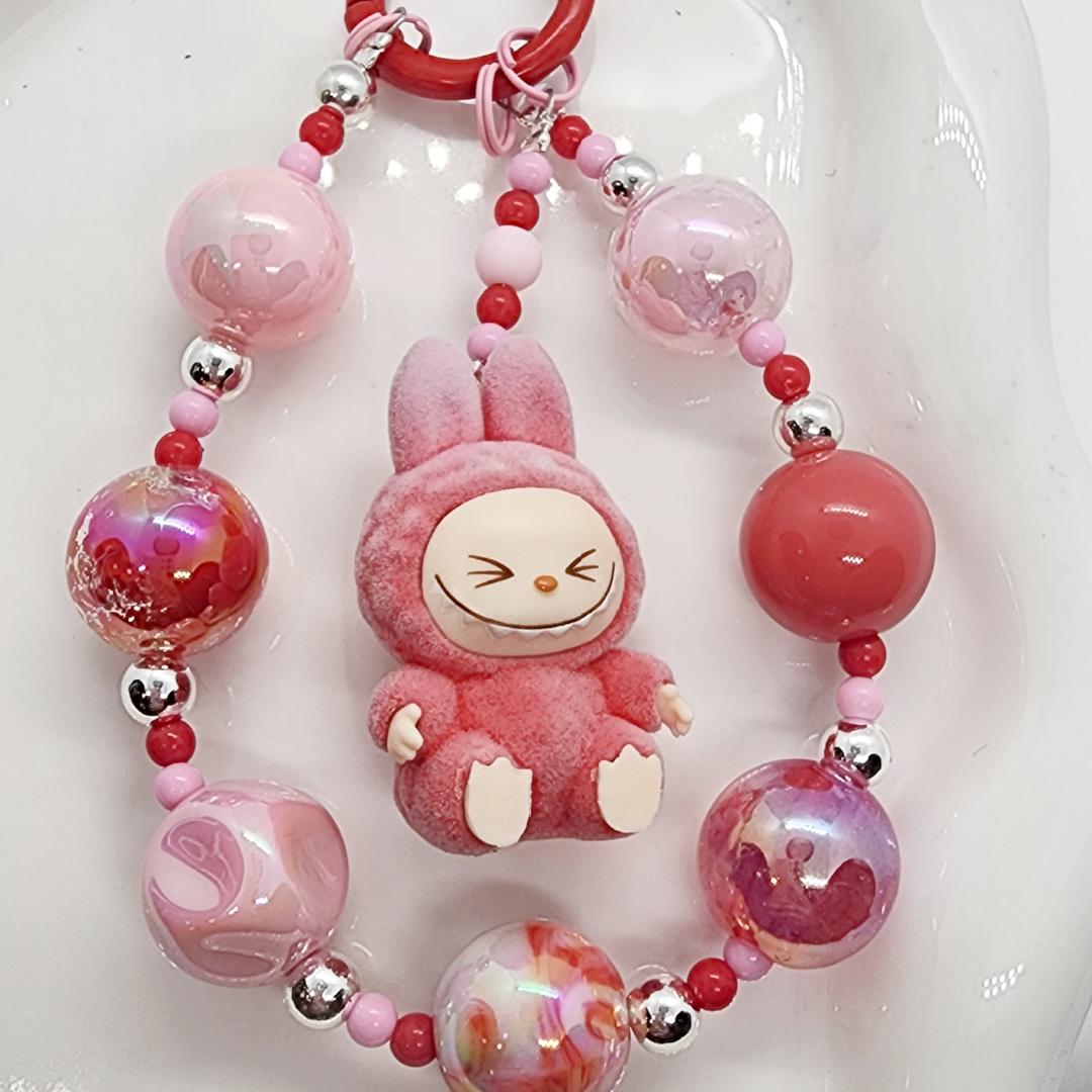 Labubu The Monsters short fur Bean! one-of-a-kind handmade - keychain or phone charm Mother's Day