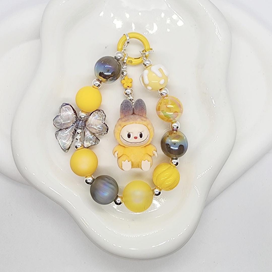 Labubu The Monsters short fur Bean! one-of-a-kind handmade - keychain or phone charm Mother's Day