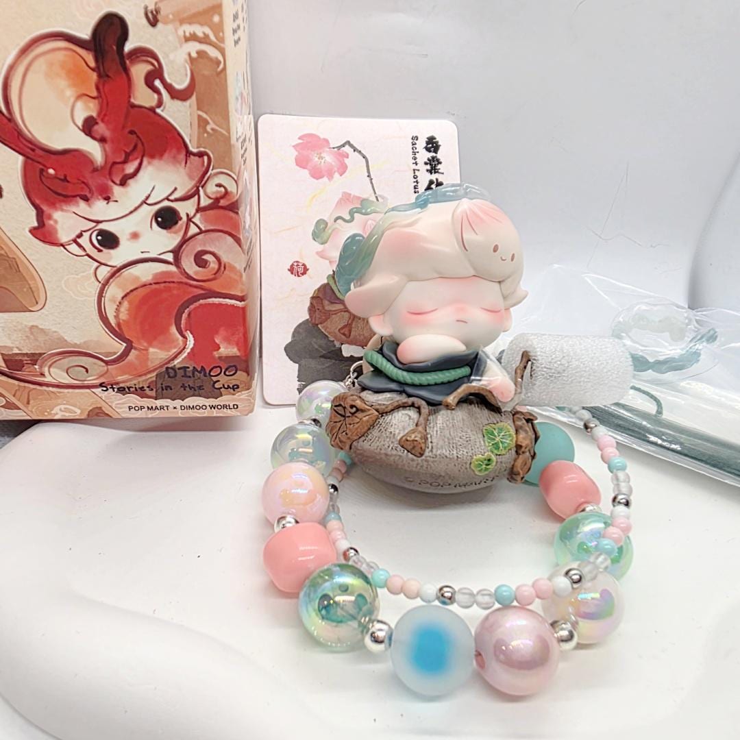Popmart Dimoo Stories in the Cup - Sachet Lotus Authentic with beaded chain - all accessories and box avaliable