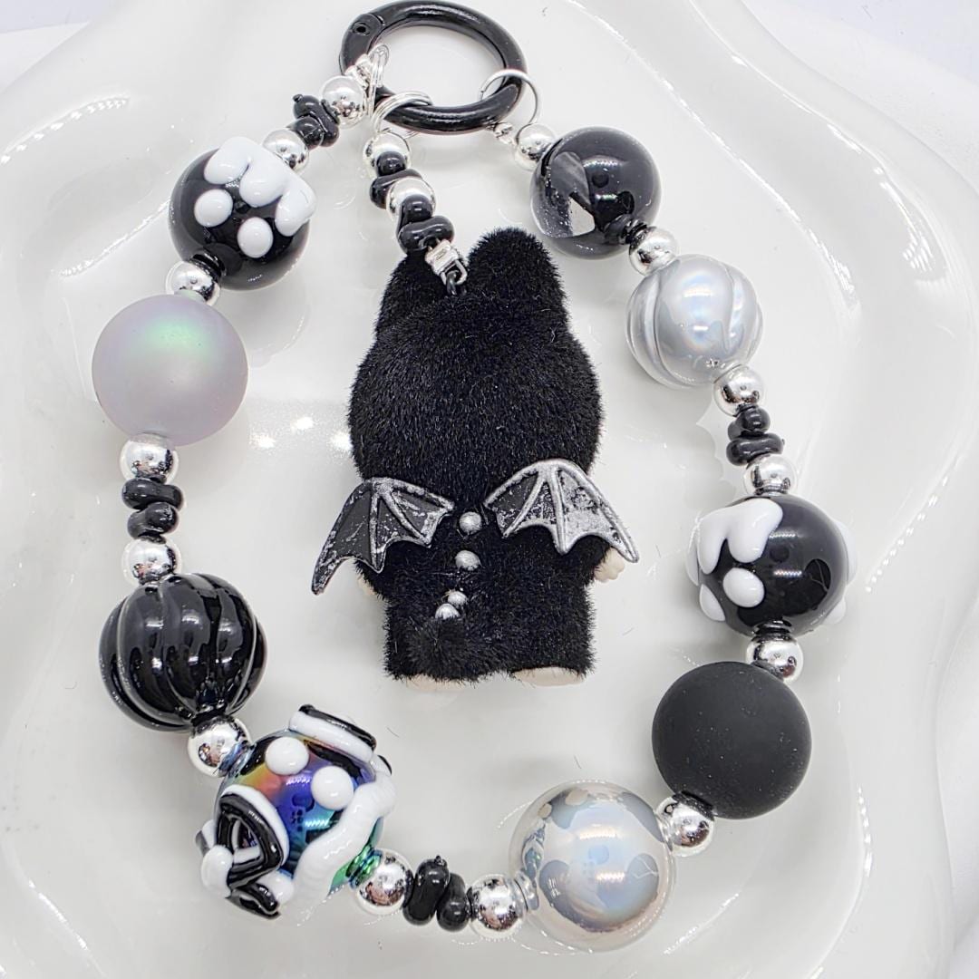 Custom Labubu Zimomo The Monsters soft fur 3" Bean ! one-of-a-kind handmade - keychain, phone charm, angel in clouds |
