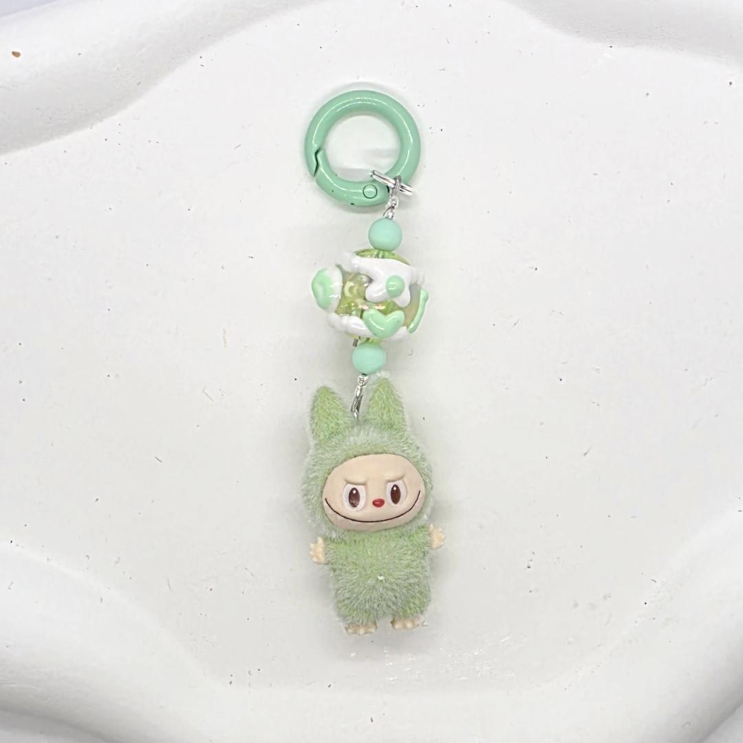 Labubu The Monsters short fur Bean! one-of-a-kind handmade - keychain or phone charm, Heart bead Mother's Day