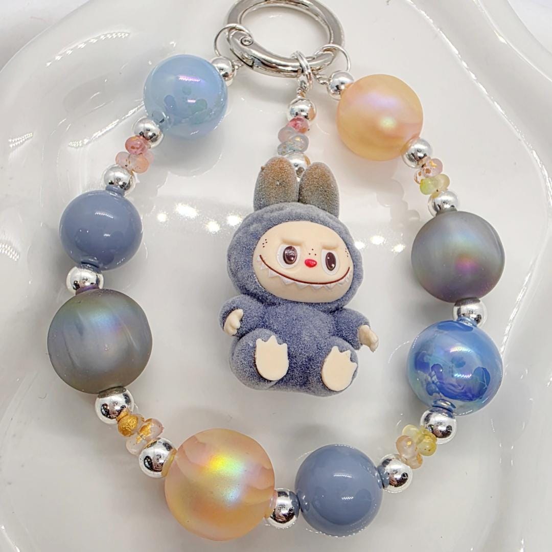 Labubu The Monsters short fur Bean! one-of-a-kind handmade - keychain or phone charm Mother's Day