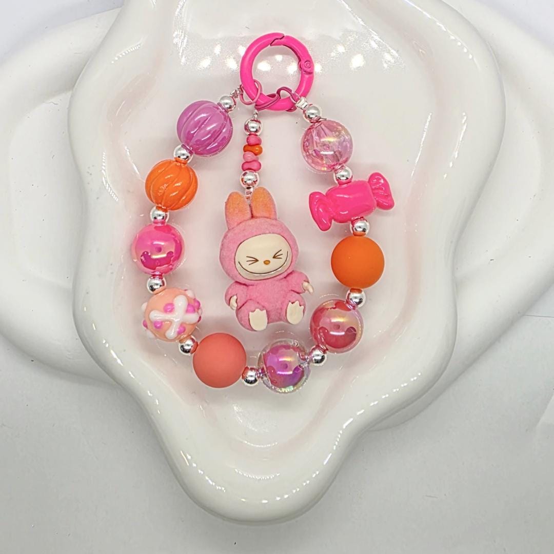 Labubu The Monsters short fur Bean! one-of-a-kind handmade - keychain or phone charm Mother's Day