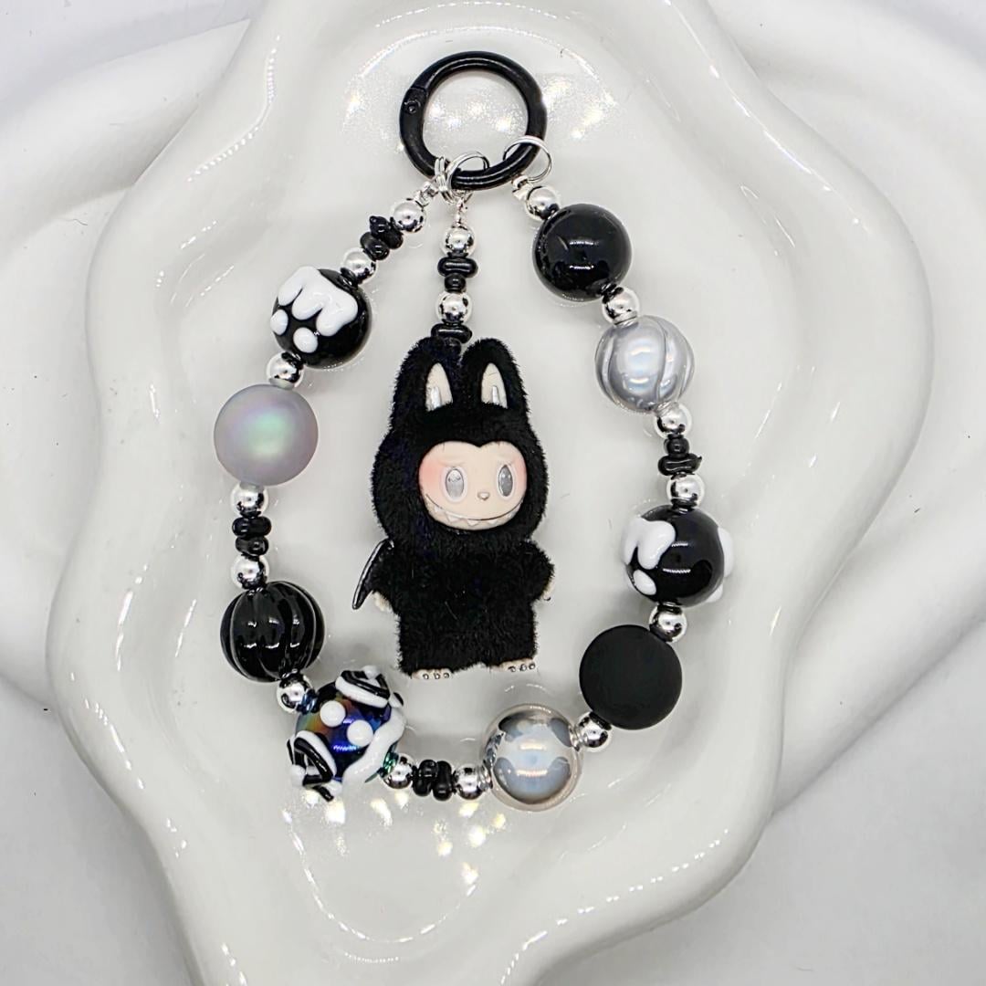 Custom Labubu Zimomo The Monsters soft fur 3" Bean ! one-of-a-kind handmade - keychain, phone charm, angel in clouds |